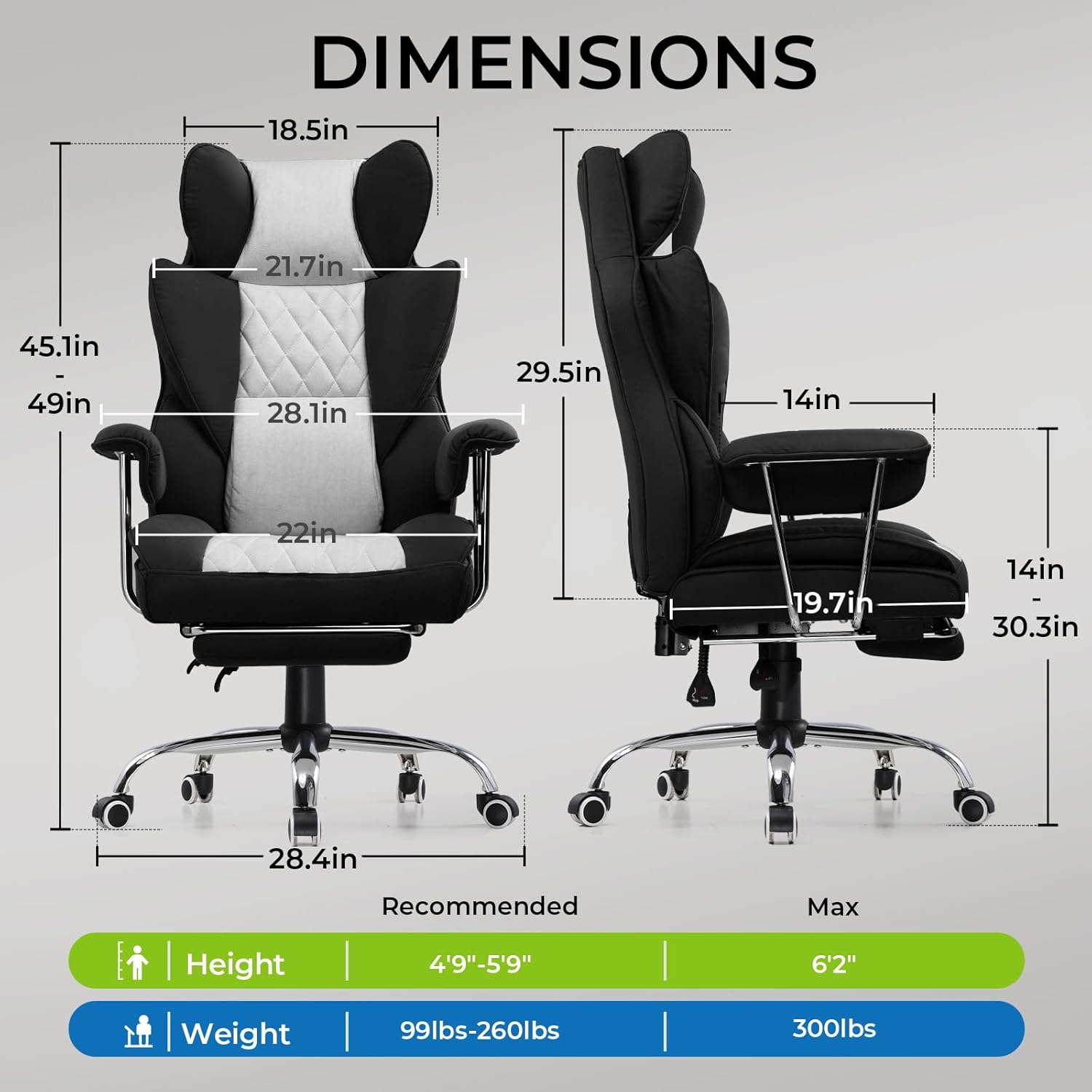 COMHOMA Leather Game & Office Chair with Lumbar Support & Adjustable Footrest GT205