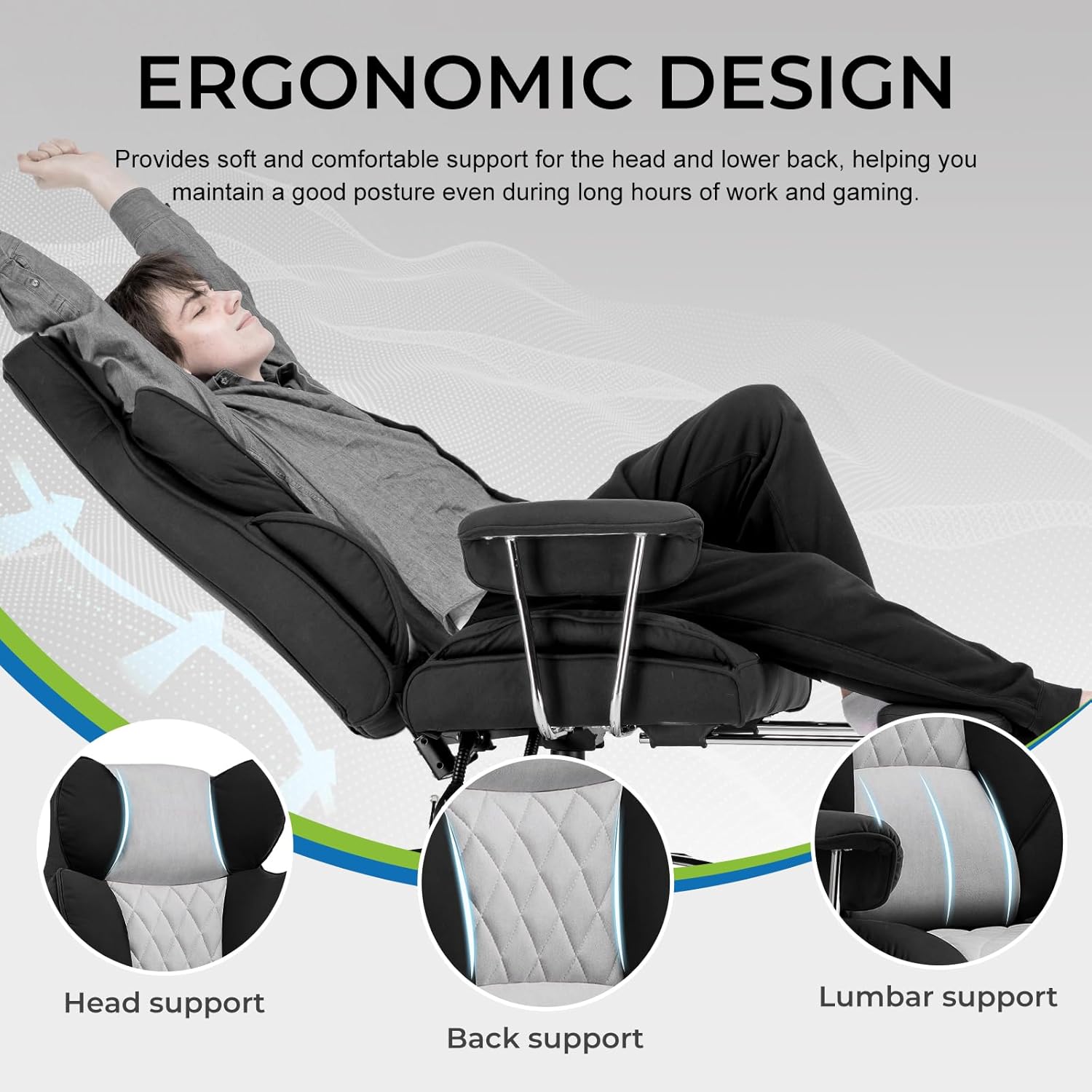 COMHOMA Leather Game & Office Chair with Lumbar Support & Adjustable Footrest GT205