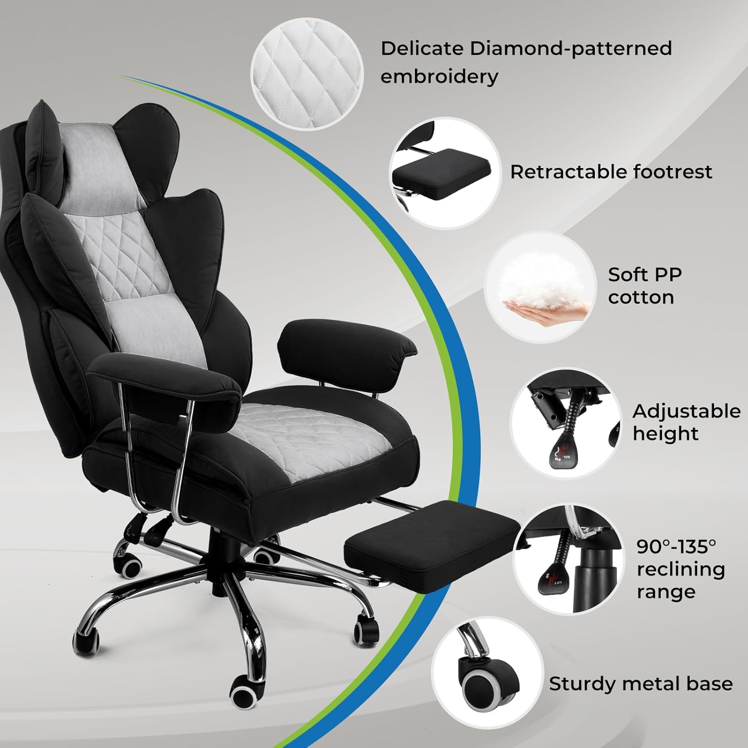 COMHOMA Leather Game & Office Chair with Lumbar Support & Adjustable Footrest GT205