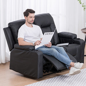 COMHOMA PU Massage Recliner with Swivel, Heat & Cup Holders H7134