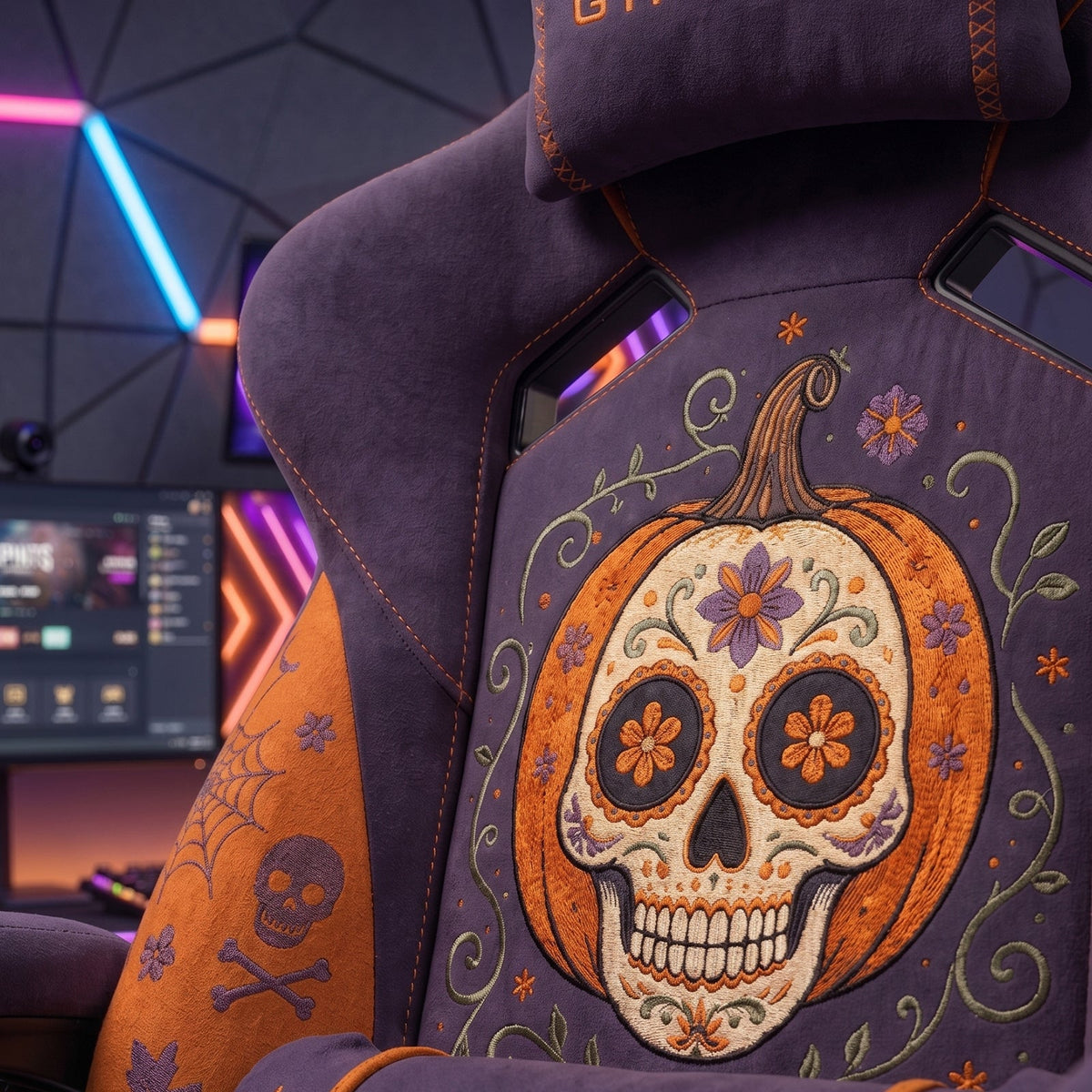 Halloween SKULLPUMP Edition | Ergonomic Chair with Pillow & Footrest