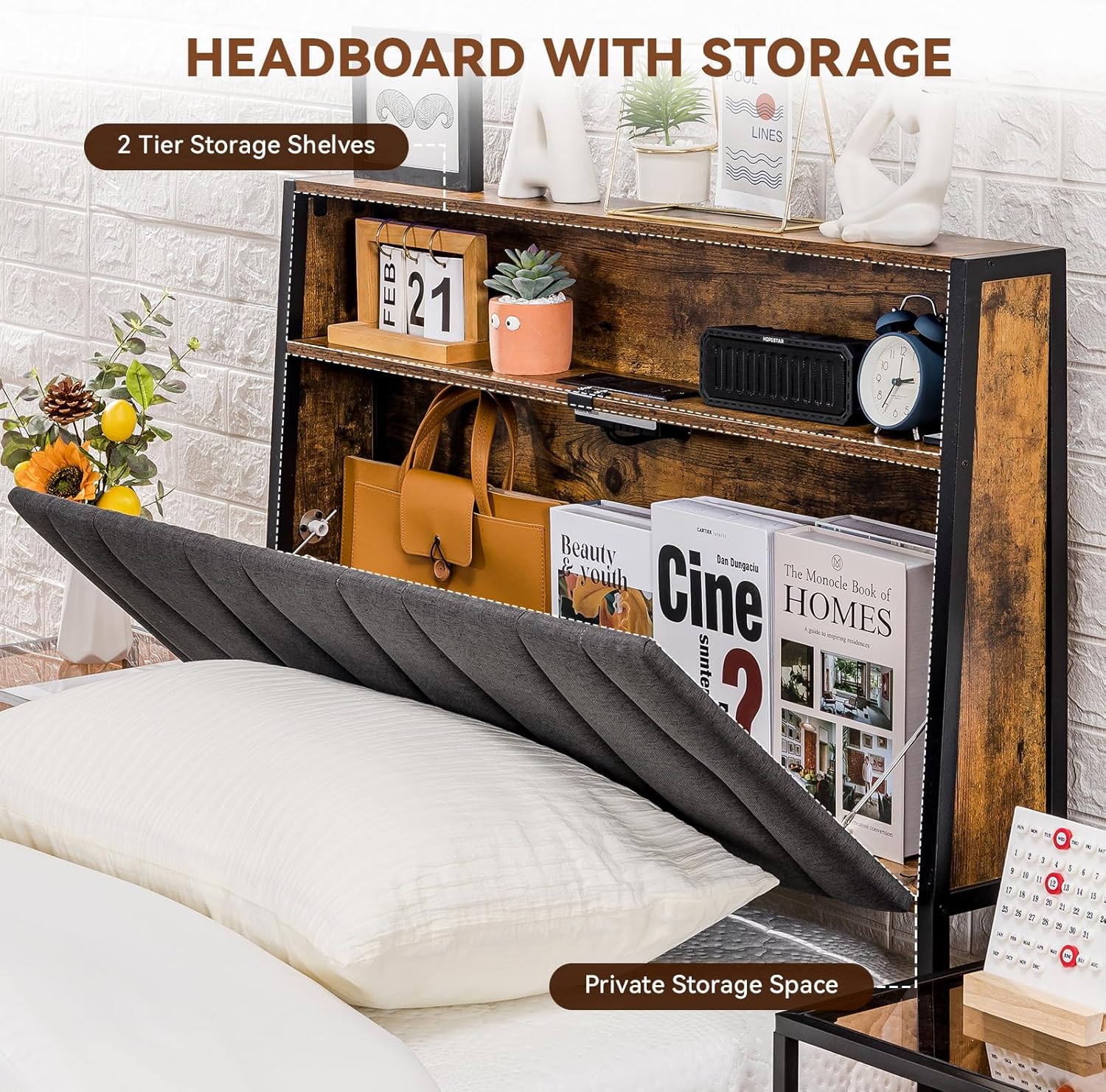 COMHOMA Bed Frame with 2 Storage Drawers & LED BF001