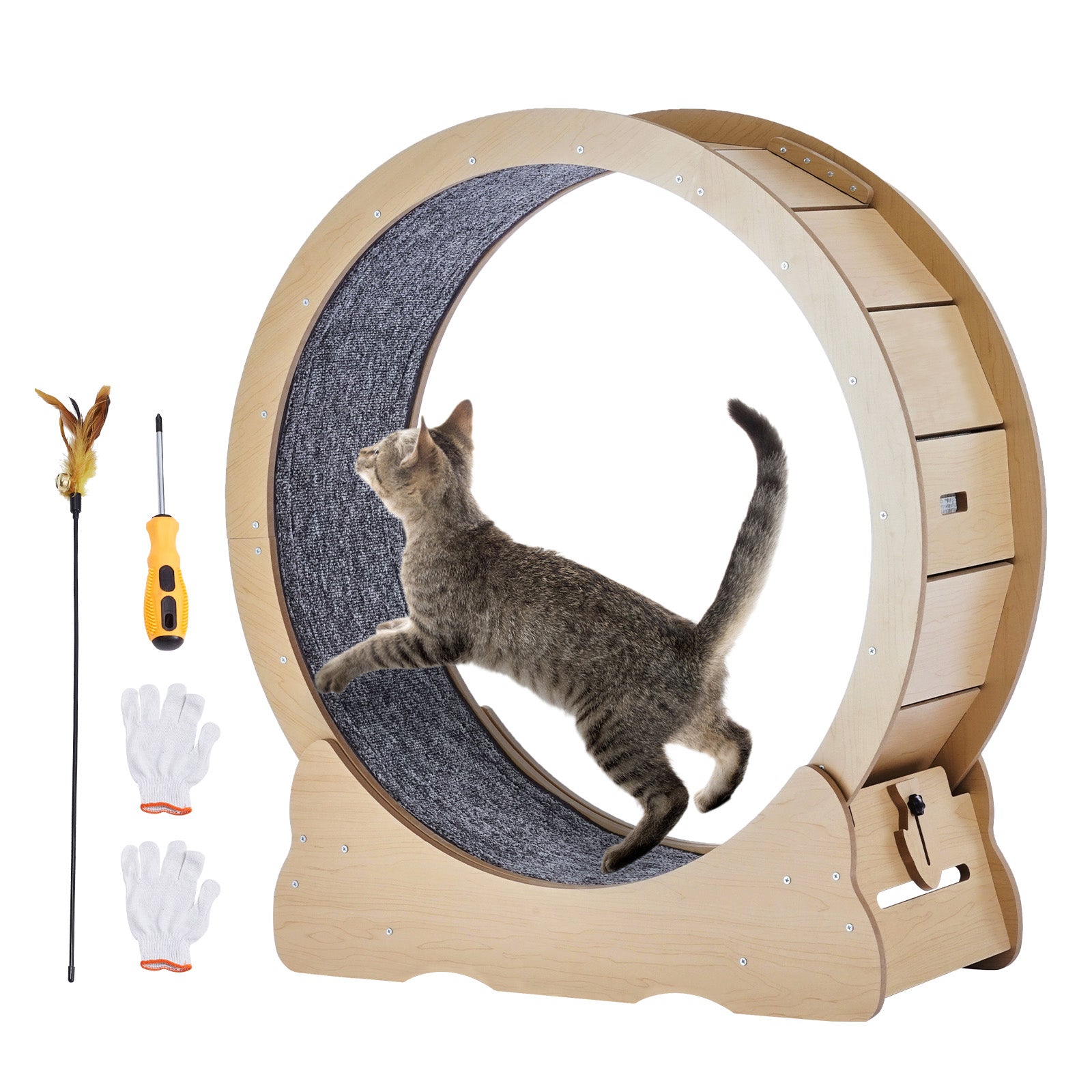 LUCKLIFE Large Cat Exercise Wheel with Detachable Carpet & Teaser/Stickers, PET-CEW01-BLK