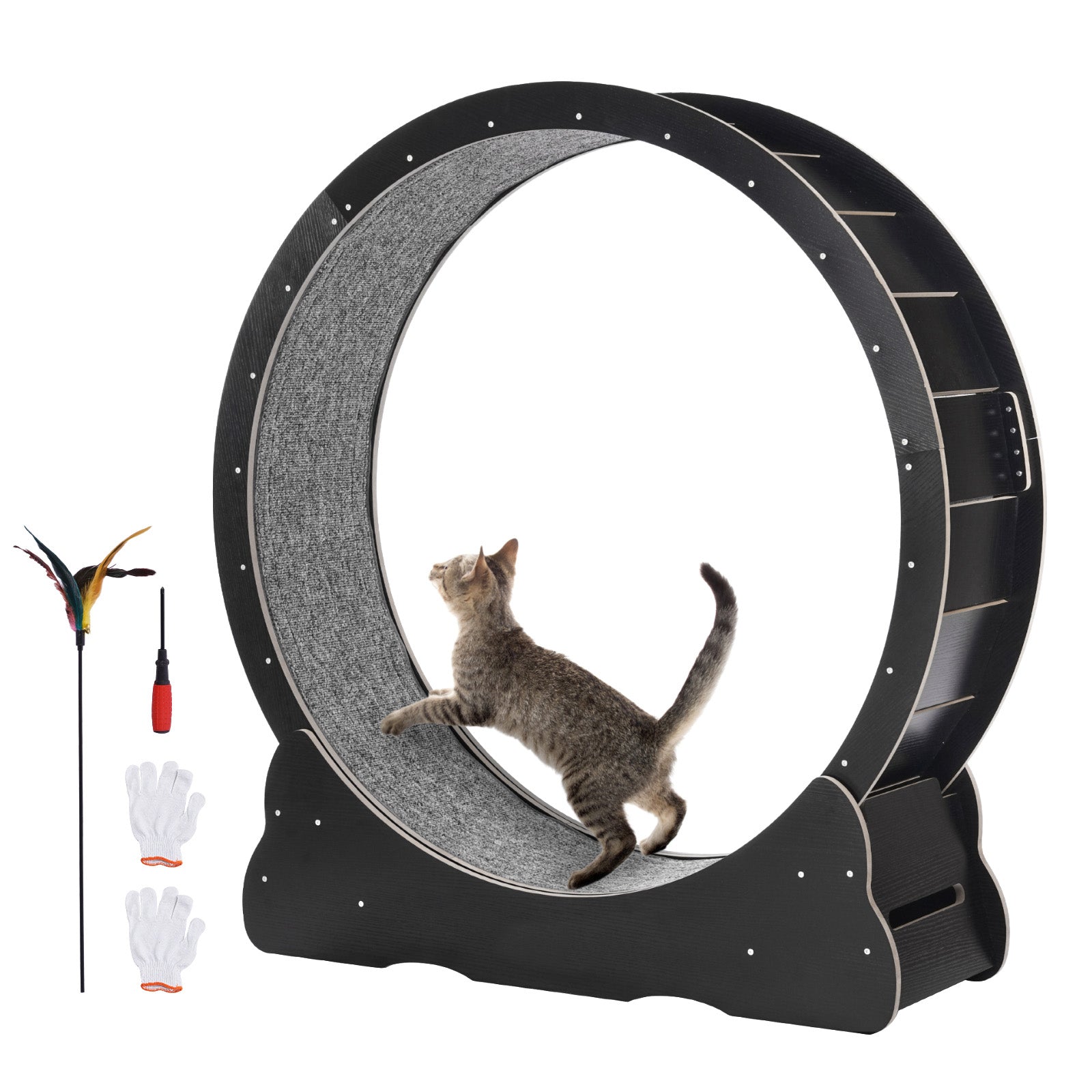 LUCKLIFE Large Cat Exercise Wheel with Detachable Carpet & Teaser/Stickers, PET-CEW01-BLK