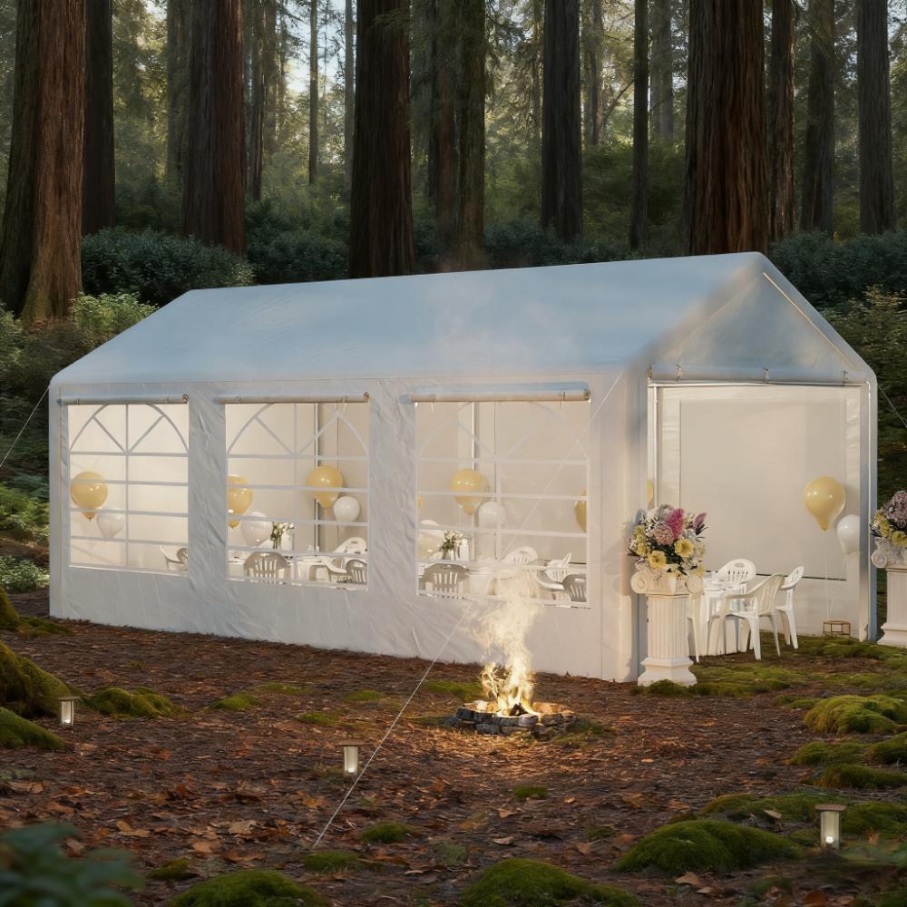 White Party Tent 10' x 20' Heavy Duty Party Tent Large Canopy Tent, Sun Shade Shelter for Parties, Wedding, Outdoor Events, BBQ,