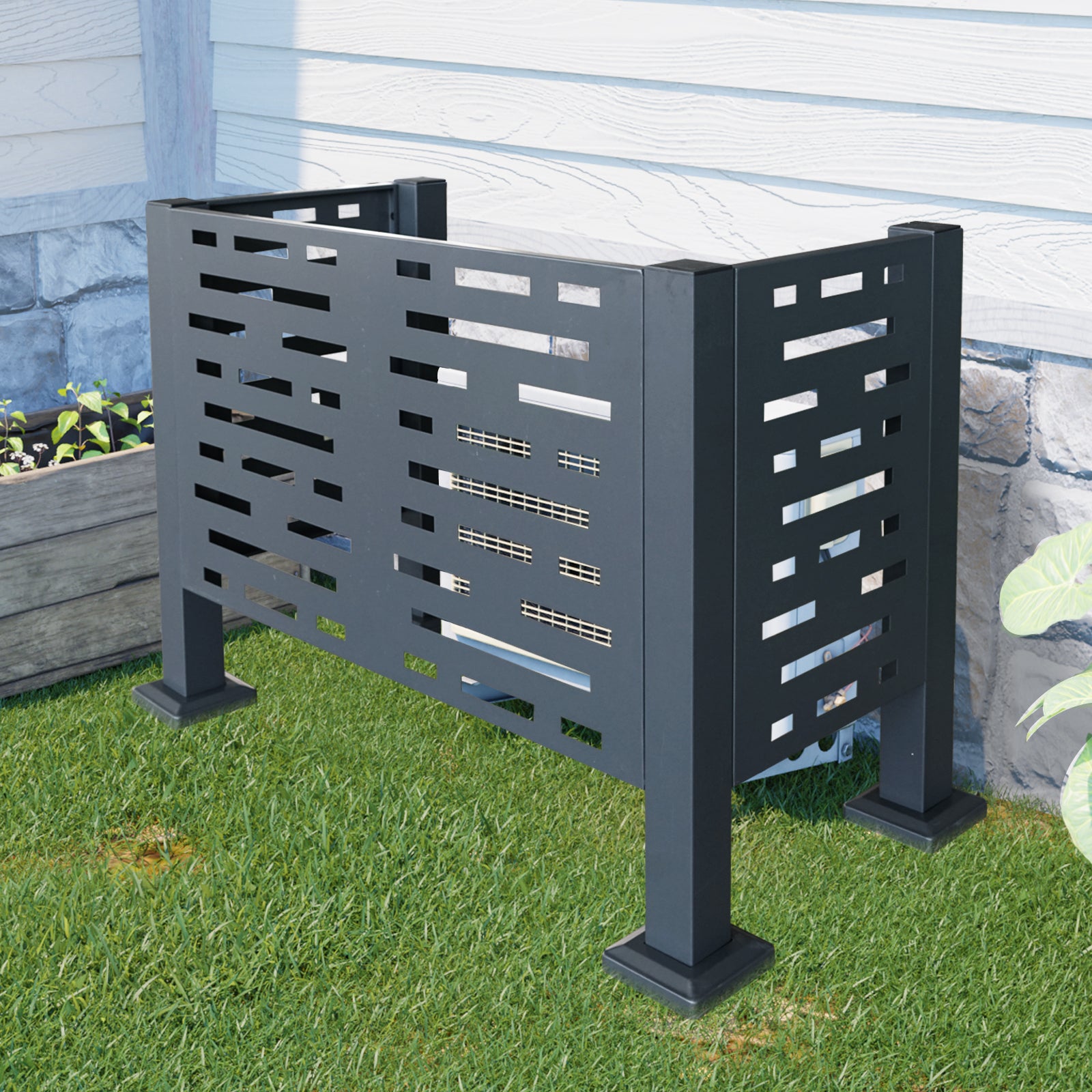 3ftx2ft Air Conditioner Fence for Outdoor Units,Metal Privacy Fence Cover, Perfect to Conceal Air Conditioning Units,3- Fence Panels