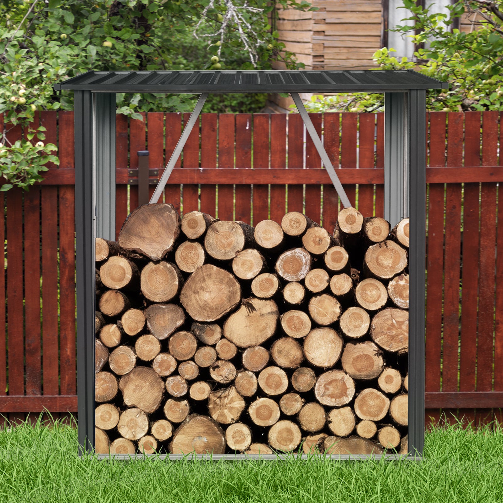 3ft x 5ft Outdoor Firewood Rack ,Open Wood Shed For Firewood, Pellet, or Lumber Storage , Black