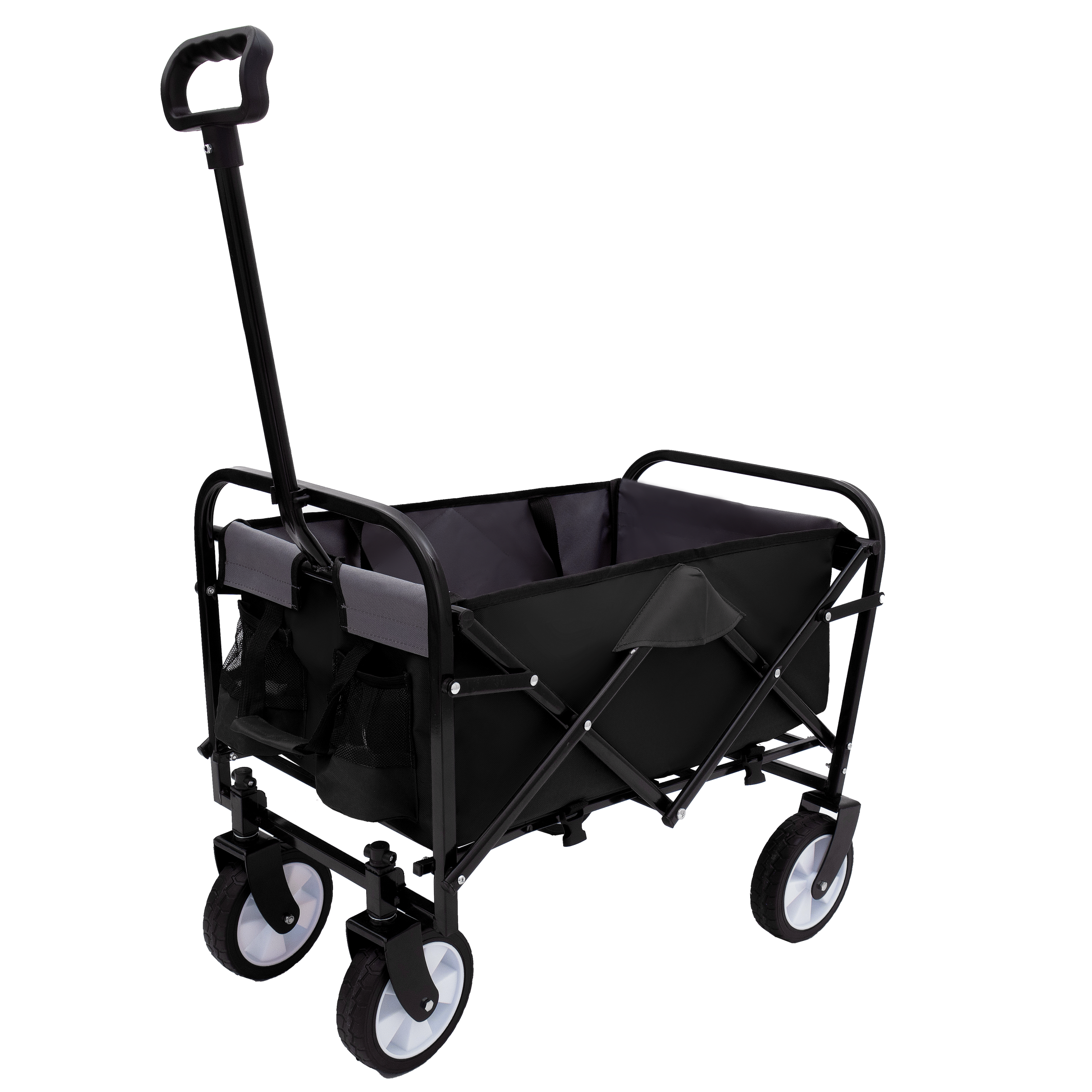 Minimeetall Strap Collapsible Foldable Wagon Cart with strapping system, Beach Wagon , Utility Cart , Utility Wagon Grocery Cart for Camping Shopping Sports Gardeing Fishing Supports 225lbs black