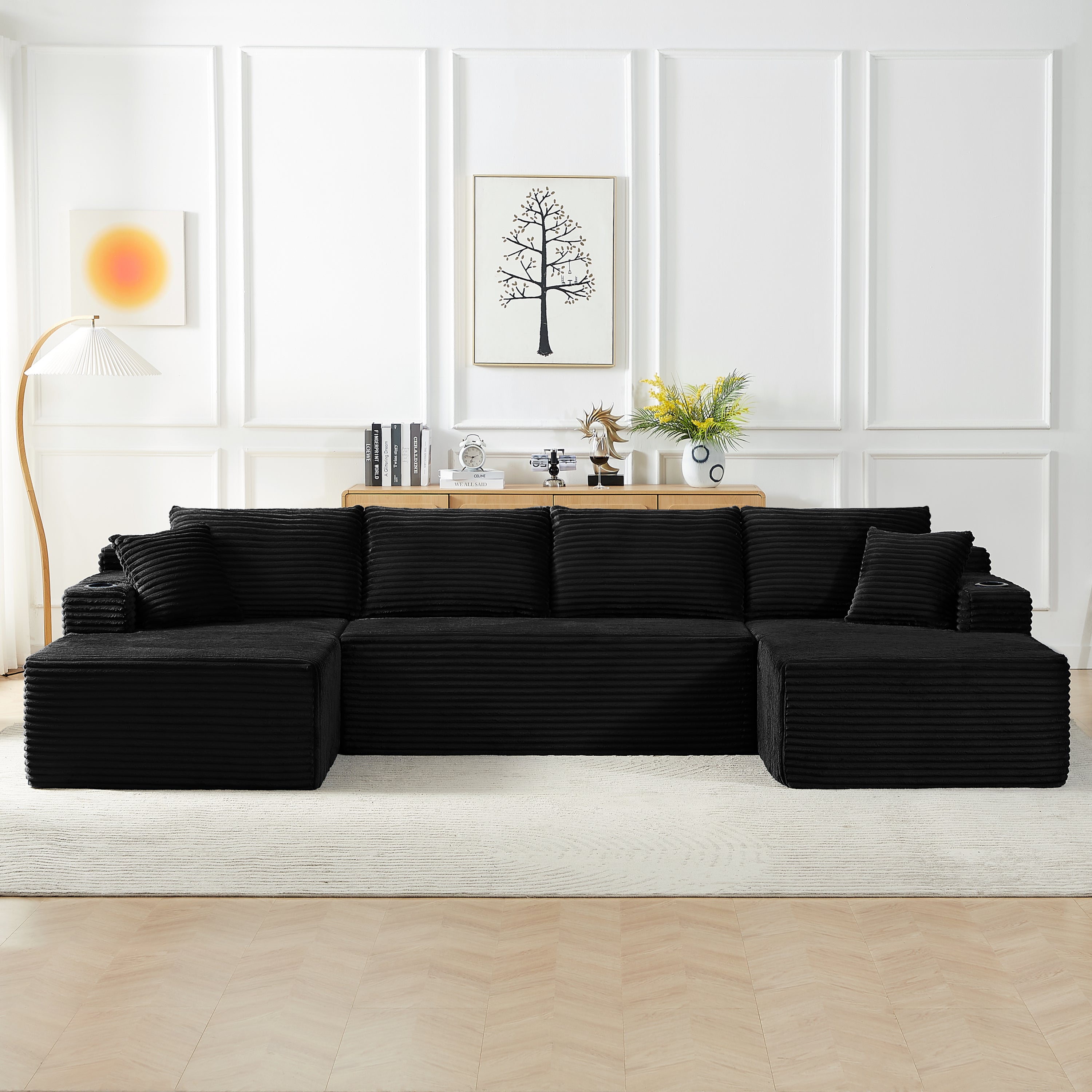 Compressible U-Shaped Sectional Sofa Set,Minimalist Style Modular Sectional Sofa, Corduroy Fabric Cloud Couch for Living Room