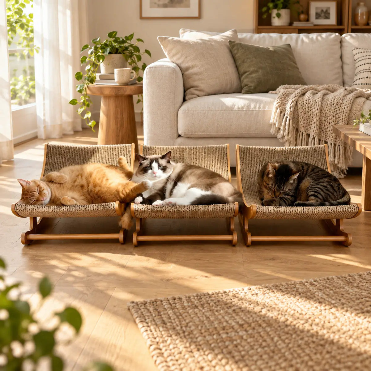 COMHOMA® 2-in-1 Comfy Cat Scratcher Bed, 23.6" Scratch Post with Rocking Function for Medium/Large Cats CHPET-CSP