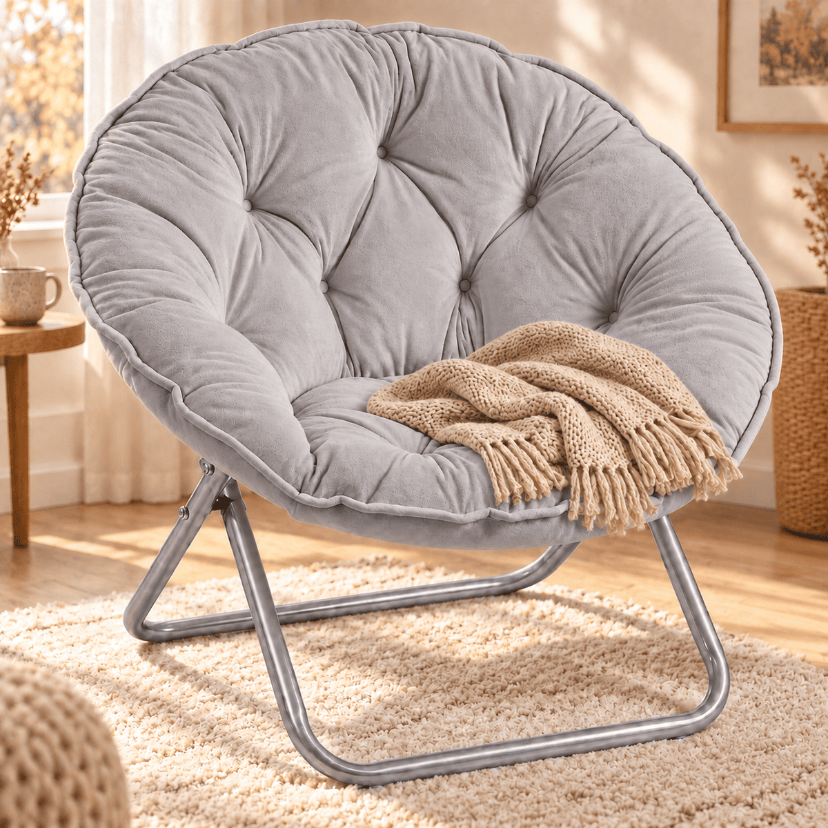 COMHOMA® Foldable Cozy Saucer Chair, Faux Fur XL Circle Chair CH338