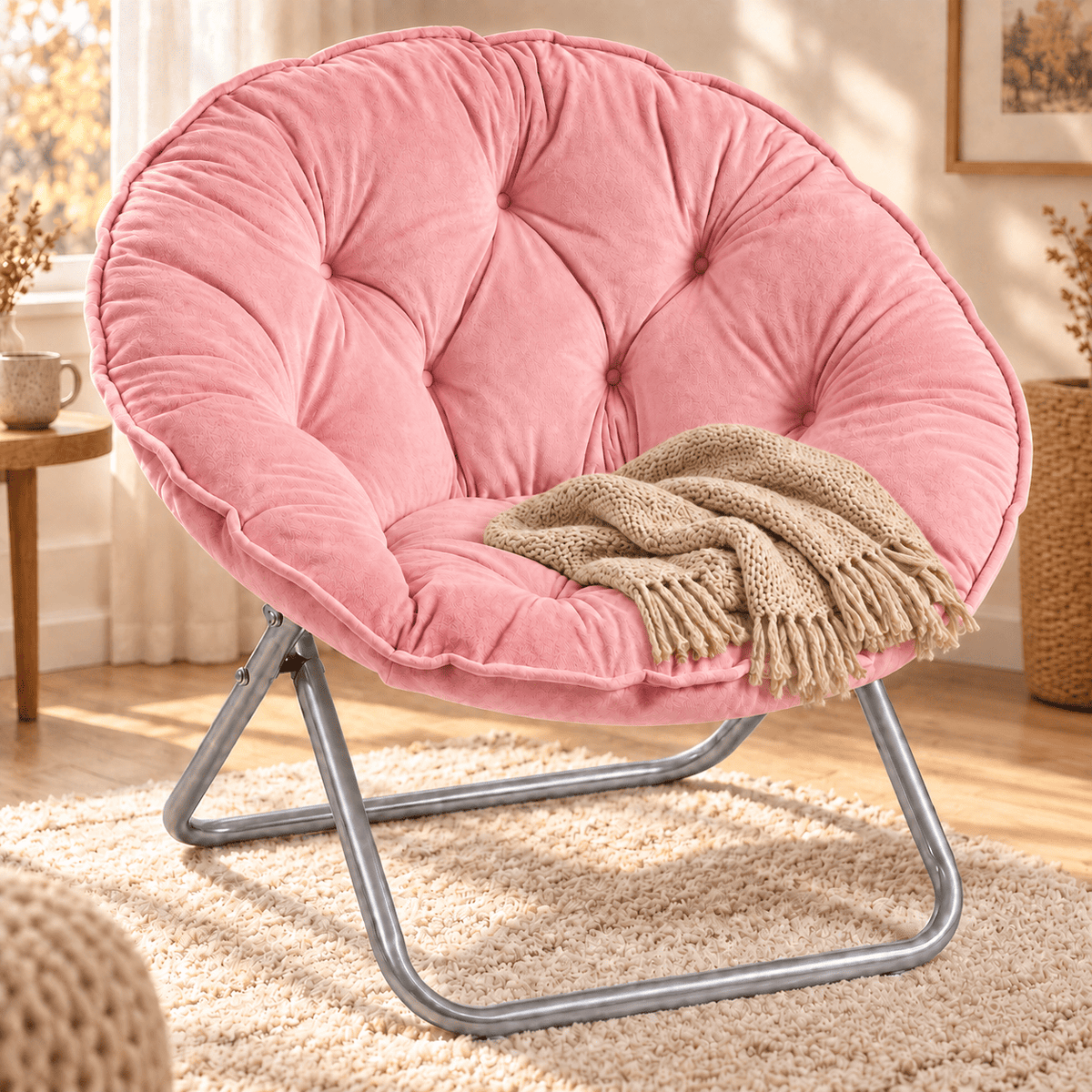 COMHOMA® Foldable Cozy Saucer Chair, Faux Fur XL Circle Chair CH338