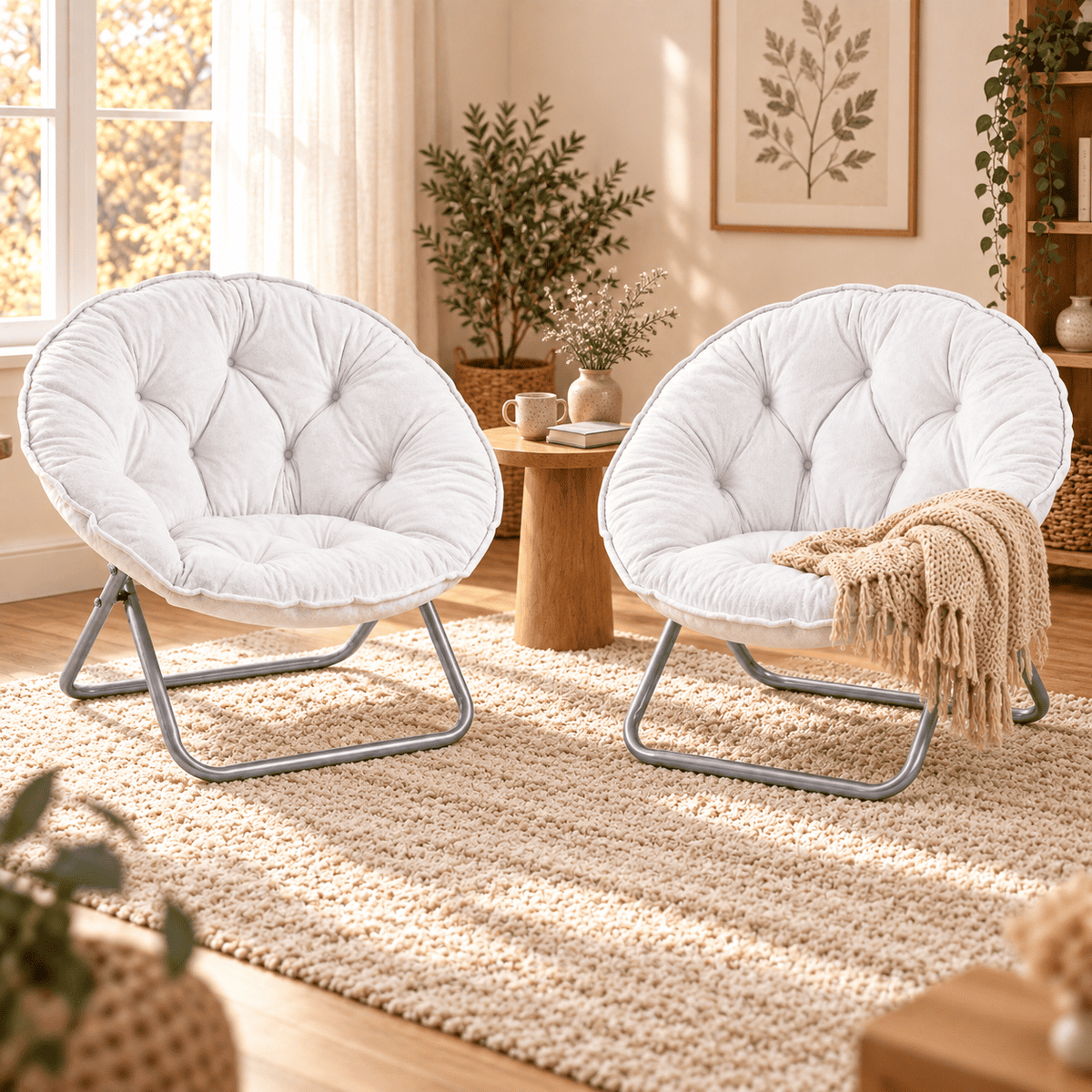 COMHOMA® Foldable Cozy Saucer Chair, Faux Fur XL Circle Chair CH338