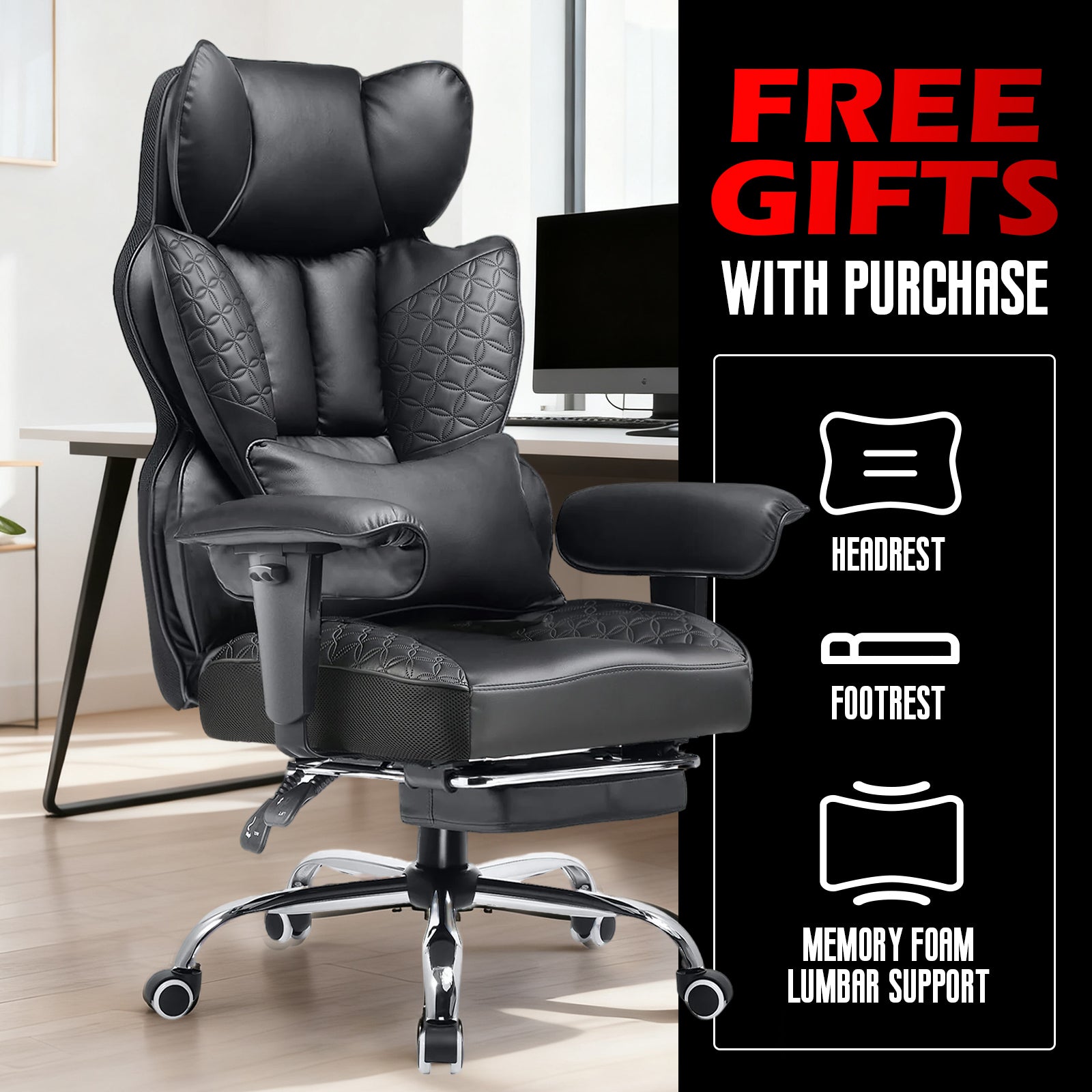 COMHOMA Upgraded Big and Tall Office Chair 400LBS with Pillow, Adjustable Armrest CH510