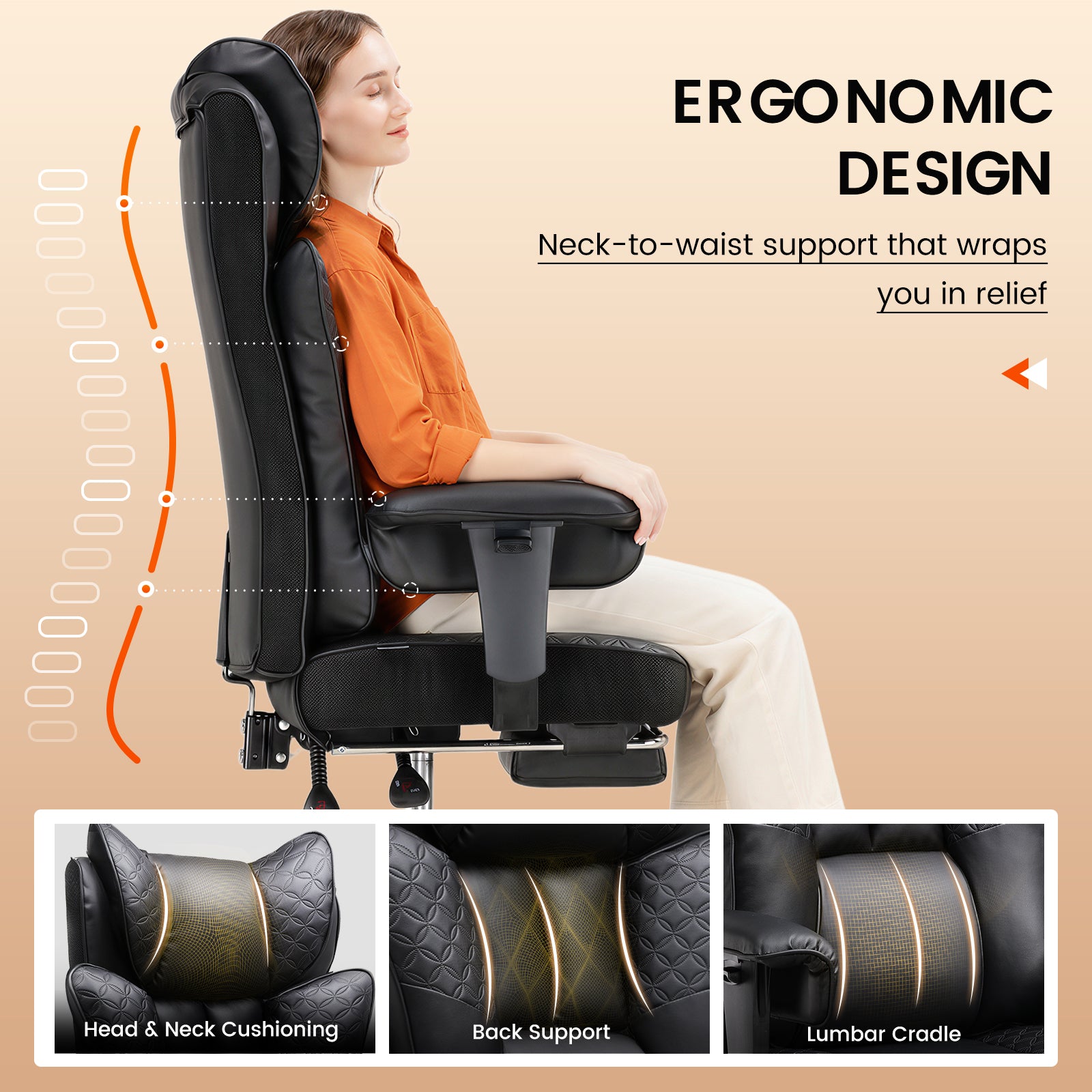 COMHOMA Upgraded Big and Tall Office Chair 400LBS with Pillow & Adjustable Armrest CH510/CH610