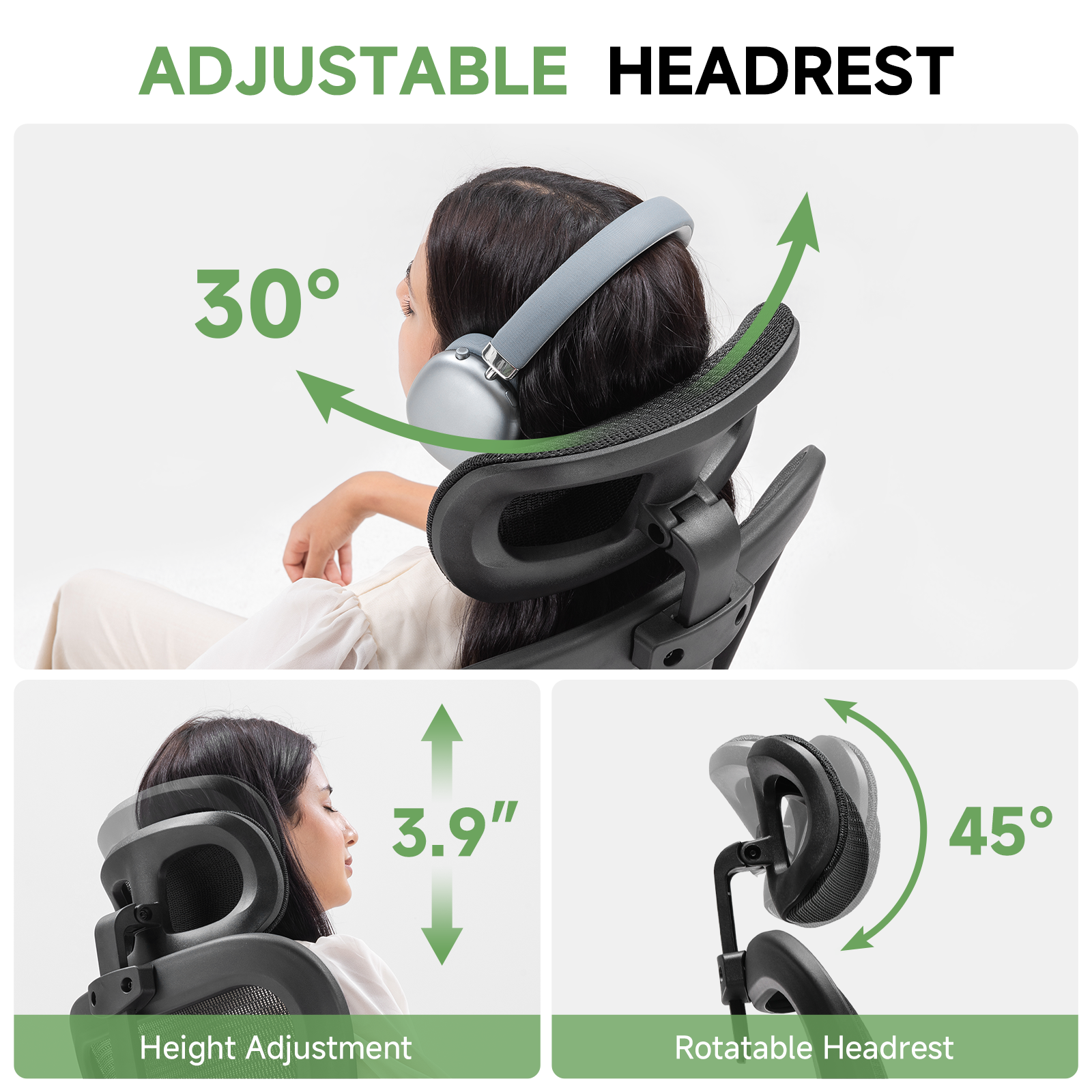 COMHOMA Rocking Mesh Office Chair with 3D Armrests and Headrest CH90