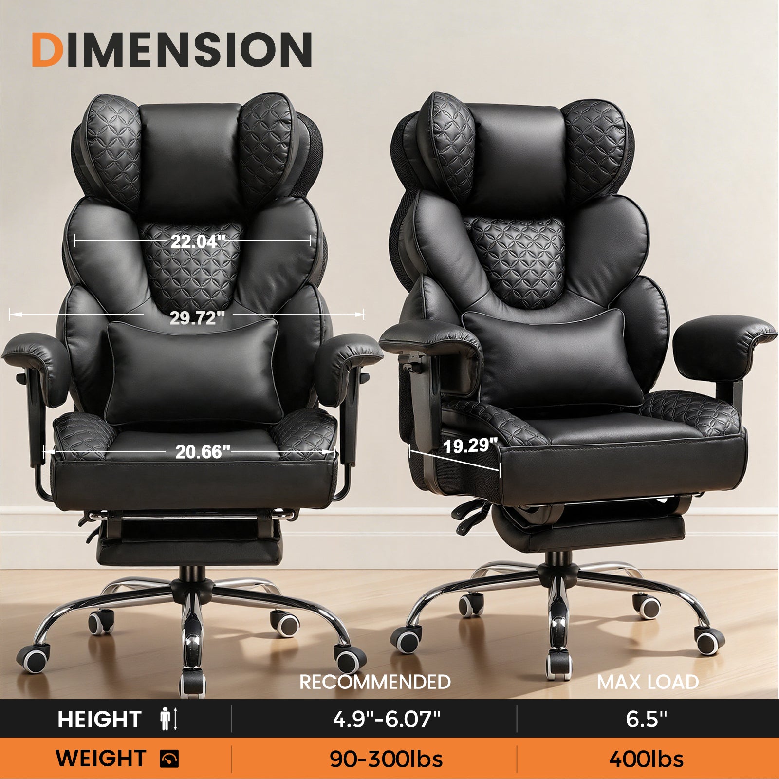Heavy Duty Big and Tall Office Chair, 90°-150° Recline High Back CH910