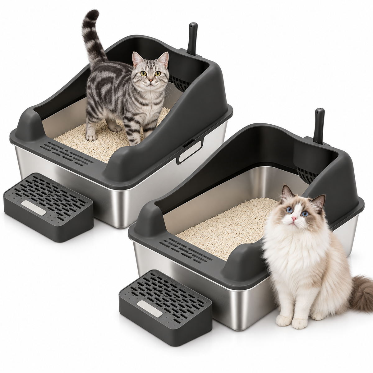 COMHOMA® XL Stainless Steel Cat Litter Box for Small/Big/Multi Cats CHPET-LB
