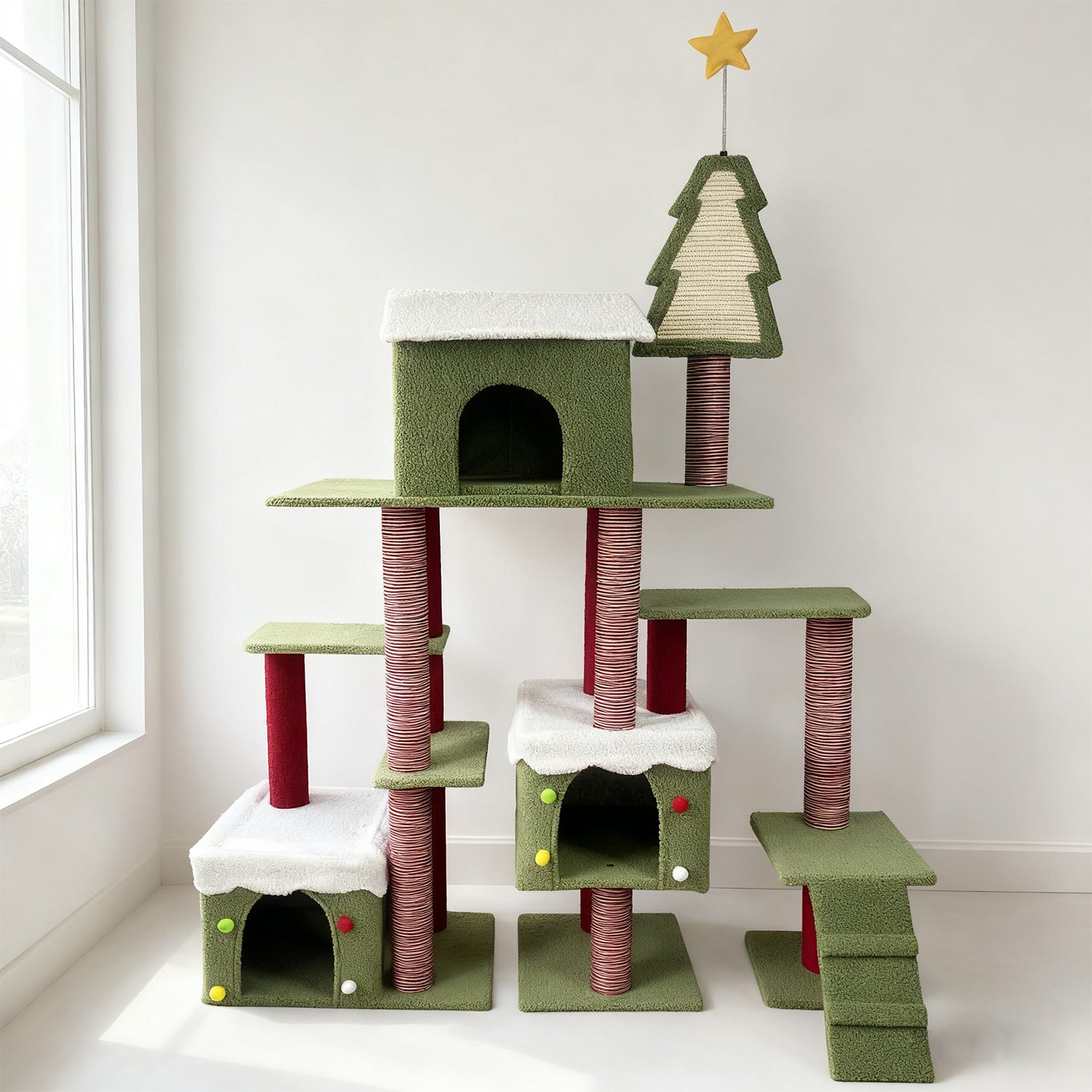 Wide Christmas Cat Tree Tower for Indoor Cats
