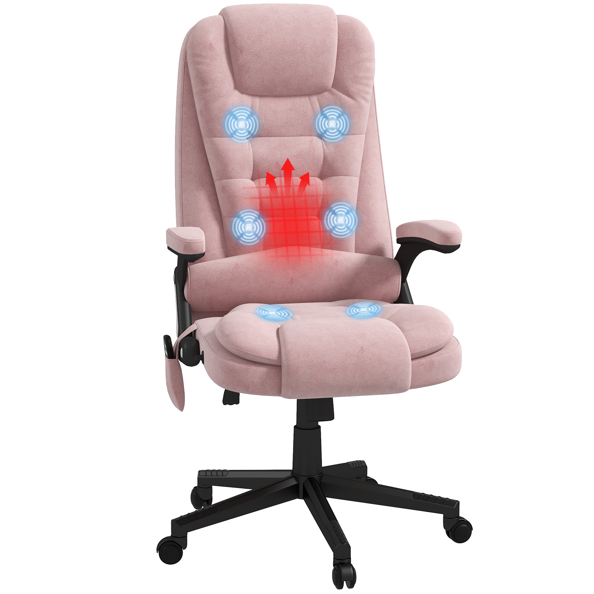 HOMCOM 6 Point Vibrating Massage Office Chair with Heat, Velvet High Back Executive Office Chair with Reclining Backrest, Padded Armrests and Remote, Pink