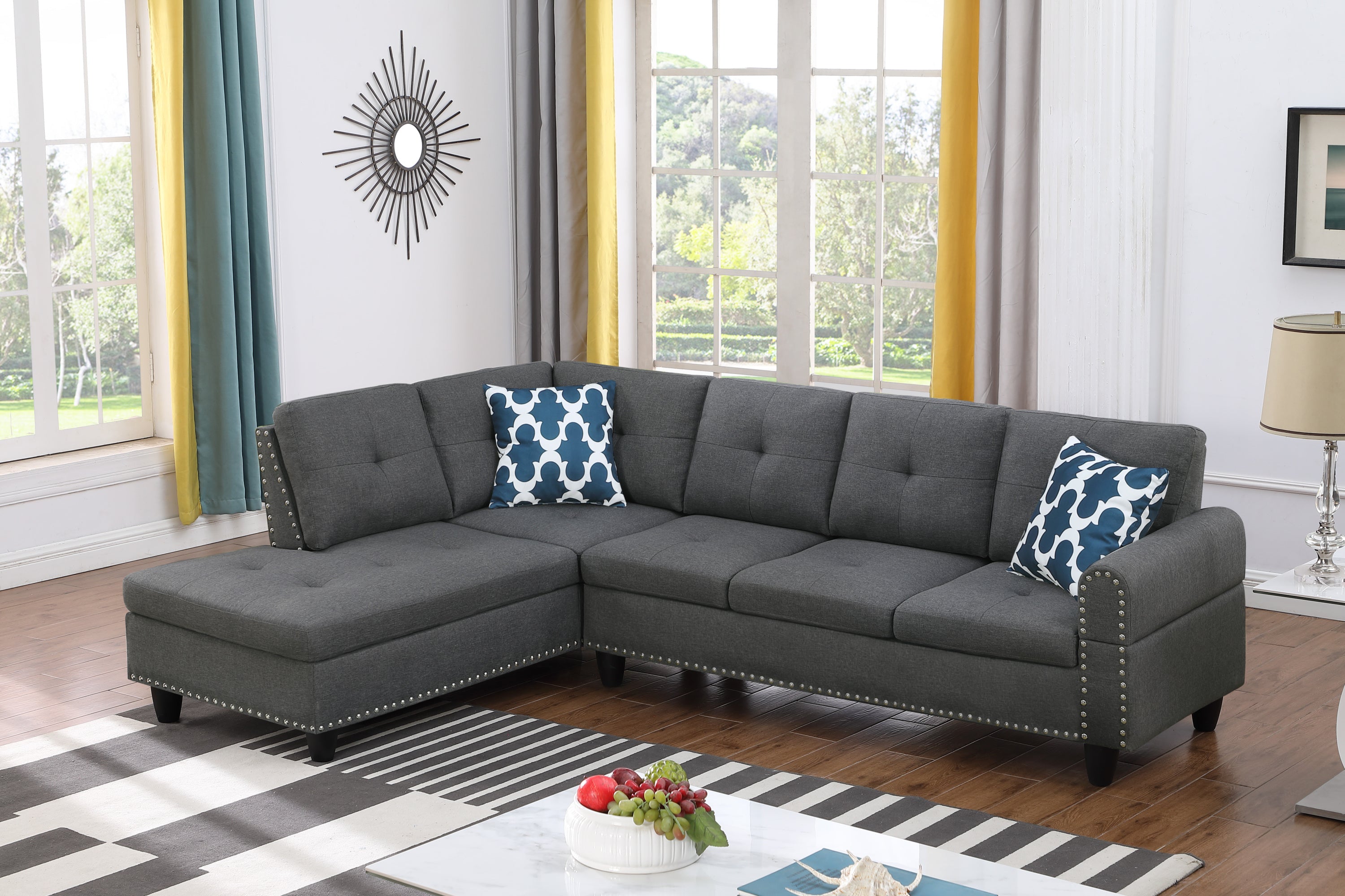 Cup - holder Console - Featured Corner Sofa in Charcoal - Dark Gray 2pc