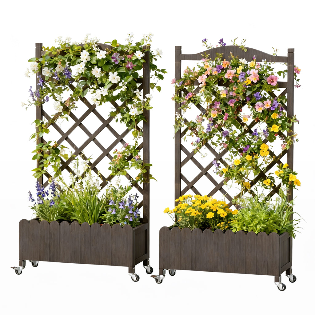 COMHOMA 2x1x4 FT Elevated Garden Bed with Trellis and Wheels for Climbing Plants, Wood, OT-GD01