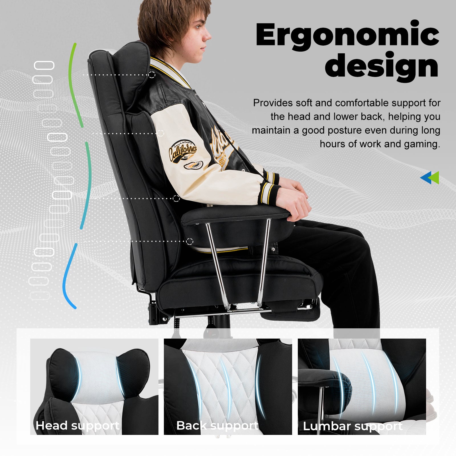 COMHOMA Leather Game & Office Chair with Lumbar Support & Adjustable Footrest GT205
