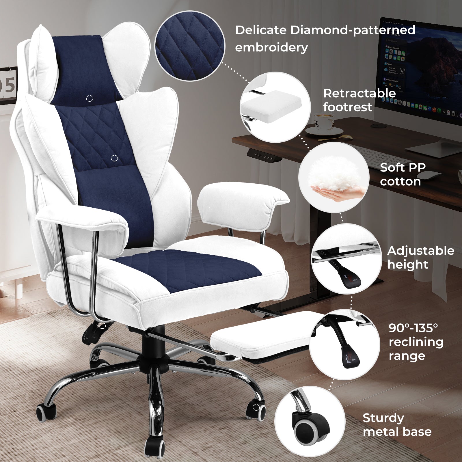 COMHOMA Leather Game & Office Chair with Lumbar Support & Adjustable Footrest GT205