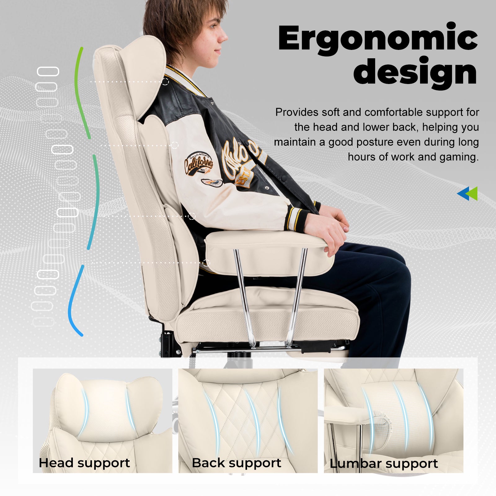 COMHOMA Leather Game & Office Chair with Lumbar Support & Adjustable Footrest GT205