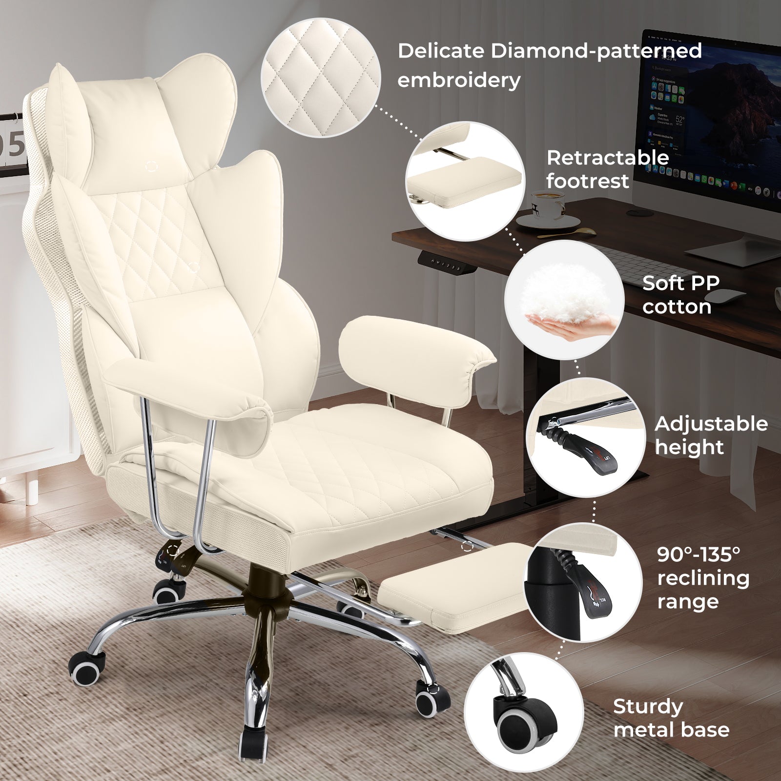 COMHOMA Leather Game & Office Chair with Lumbar Support & Adjustable Footrest GT205