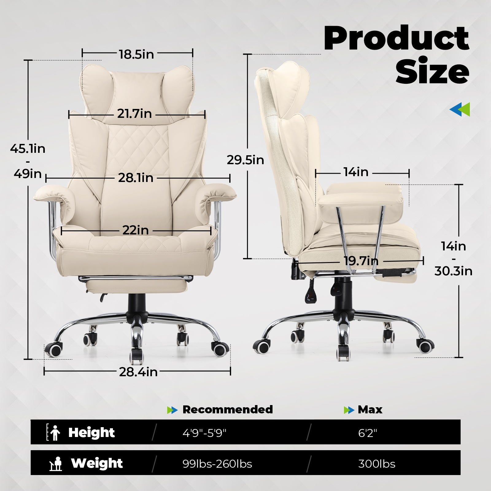 COMHOMA Leather Game & Office Chair with Lumbar Support & Adjustable Footrest GT205