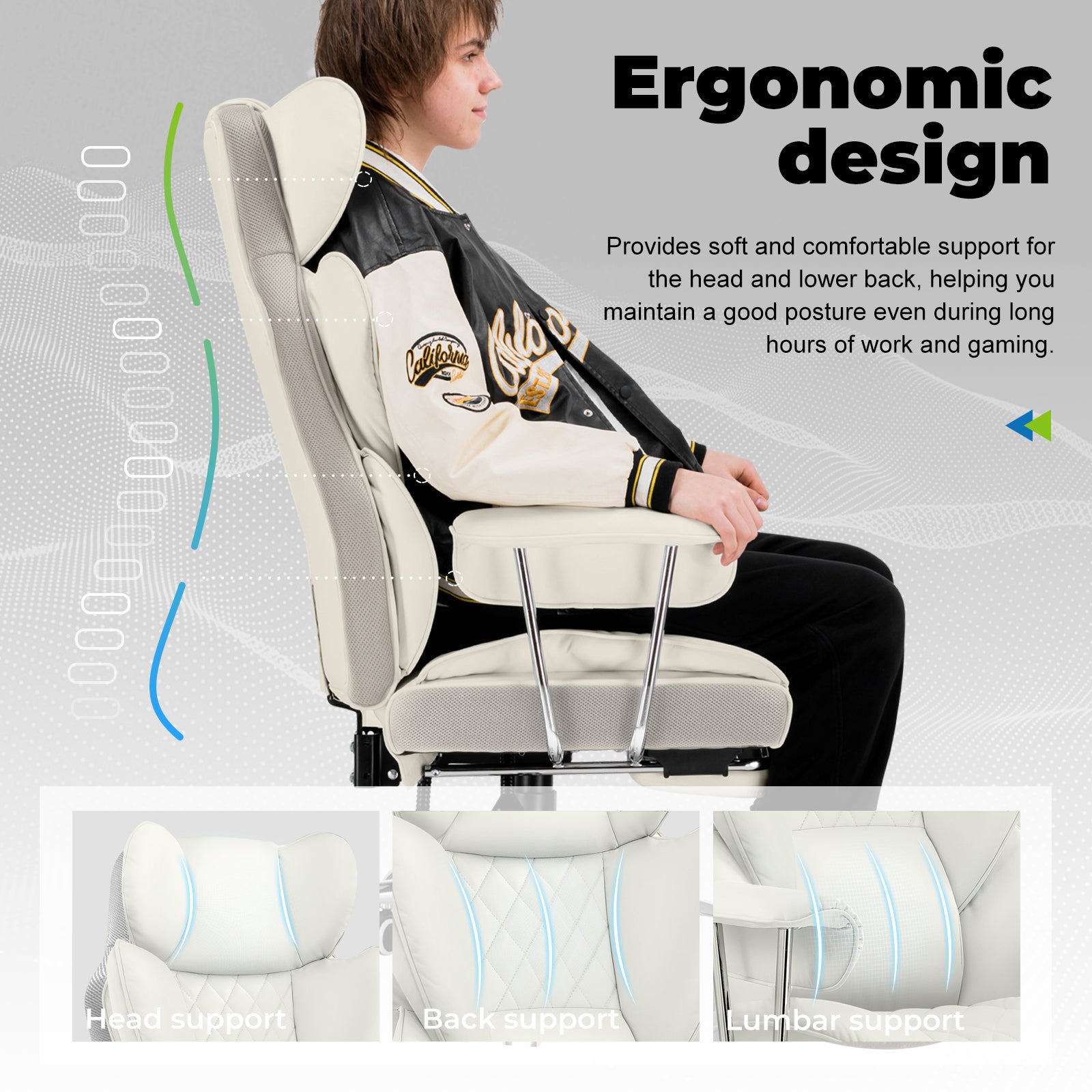 COMHOMA Leather Game & Office Chair with Lumbar Support & Adjustable Footrest GT205