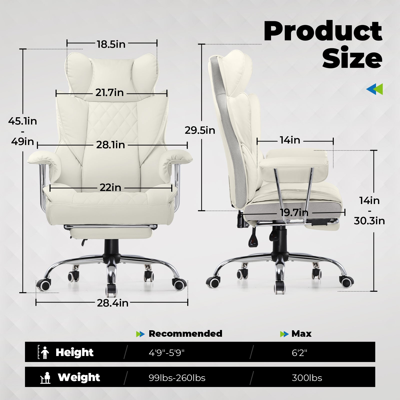 COMHOMA Leather Game & Office Chair with Lumbar Support & Adjustable Footrest GT205