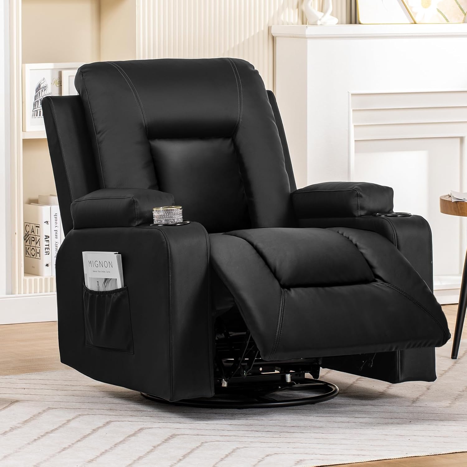 COMHOMA® PU Leather Swivel Rocker Recliner With Cup Holders H7134