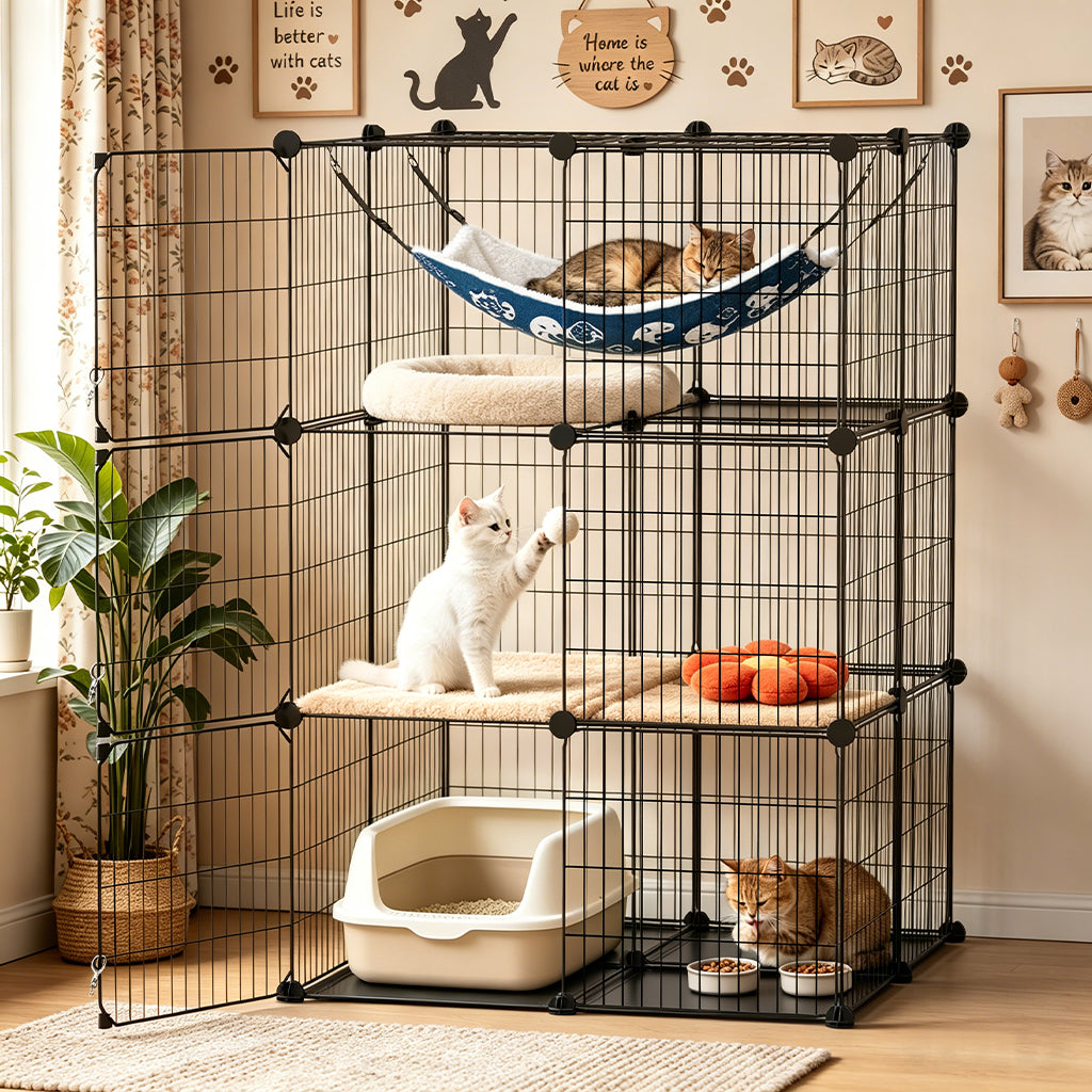 COMHOMA® 3/4/5 Tiers Cat Cage for Multiple Cats with Removable Tray & Hammock PET08
