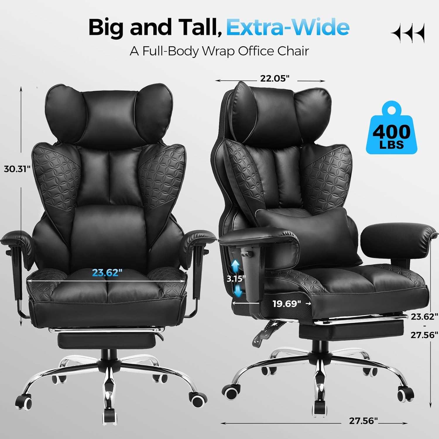 COMHOMA Upgraded Big and Tall Office Chair 400LBS with Adjustable Armrest CH510/CH511