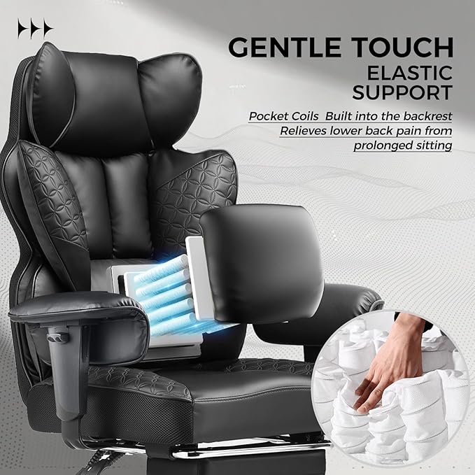 COMHOMA Upgraded Big and Tall Office Chair 400LBS with Pillow, Adjustable Armrest CH510/CH511