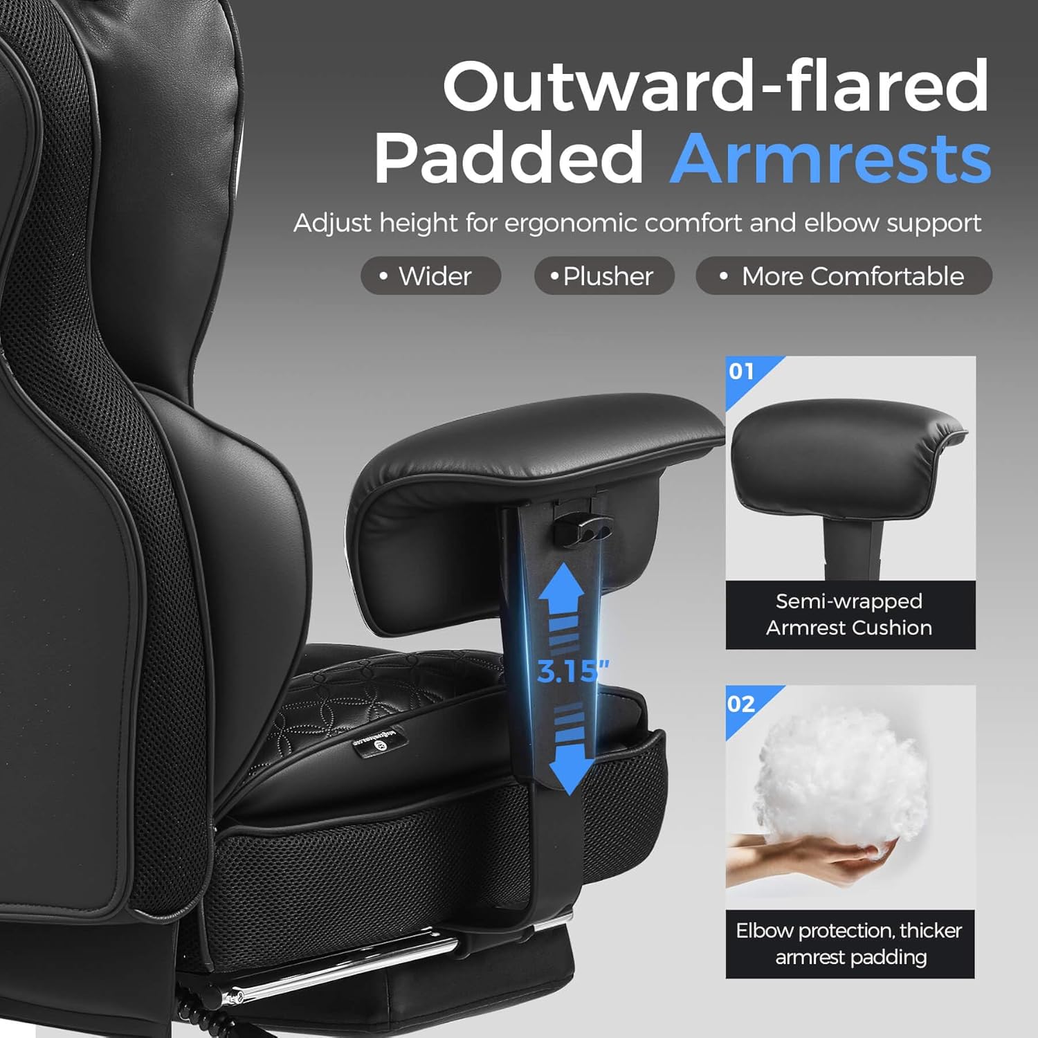 COMHOMA Upgraded Big and Tall Office Chair 400LBS with Pillow, Adjustable Armrest CH510/CH511