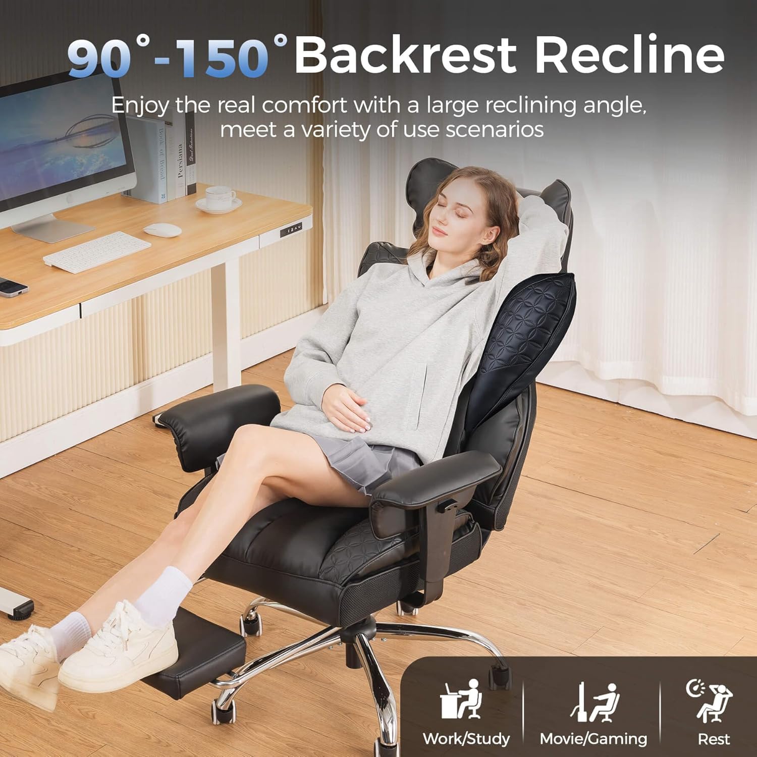 COMHOMA Big and Tall Office Chair with Lumbar Support & Adjustable Footrest GT205