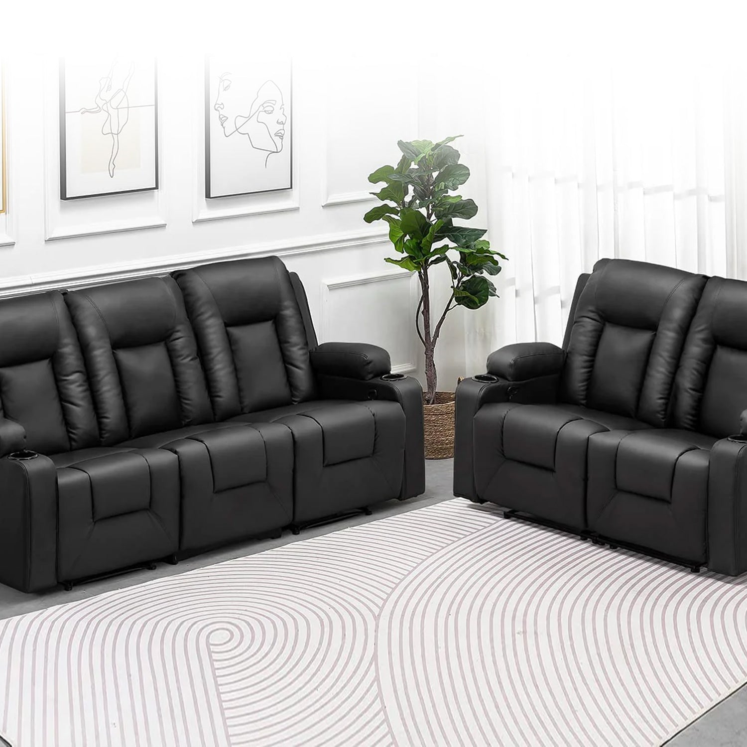 COMHOMA PU Massage Recliner with Swivel, Heat & Cup Holders H7134