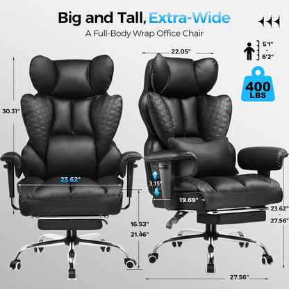 COMHOMA Upgraded Big and Tall Office Chair 400LBS with Pillow, Adjustable Armrest CH510/CH511