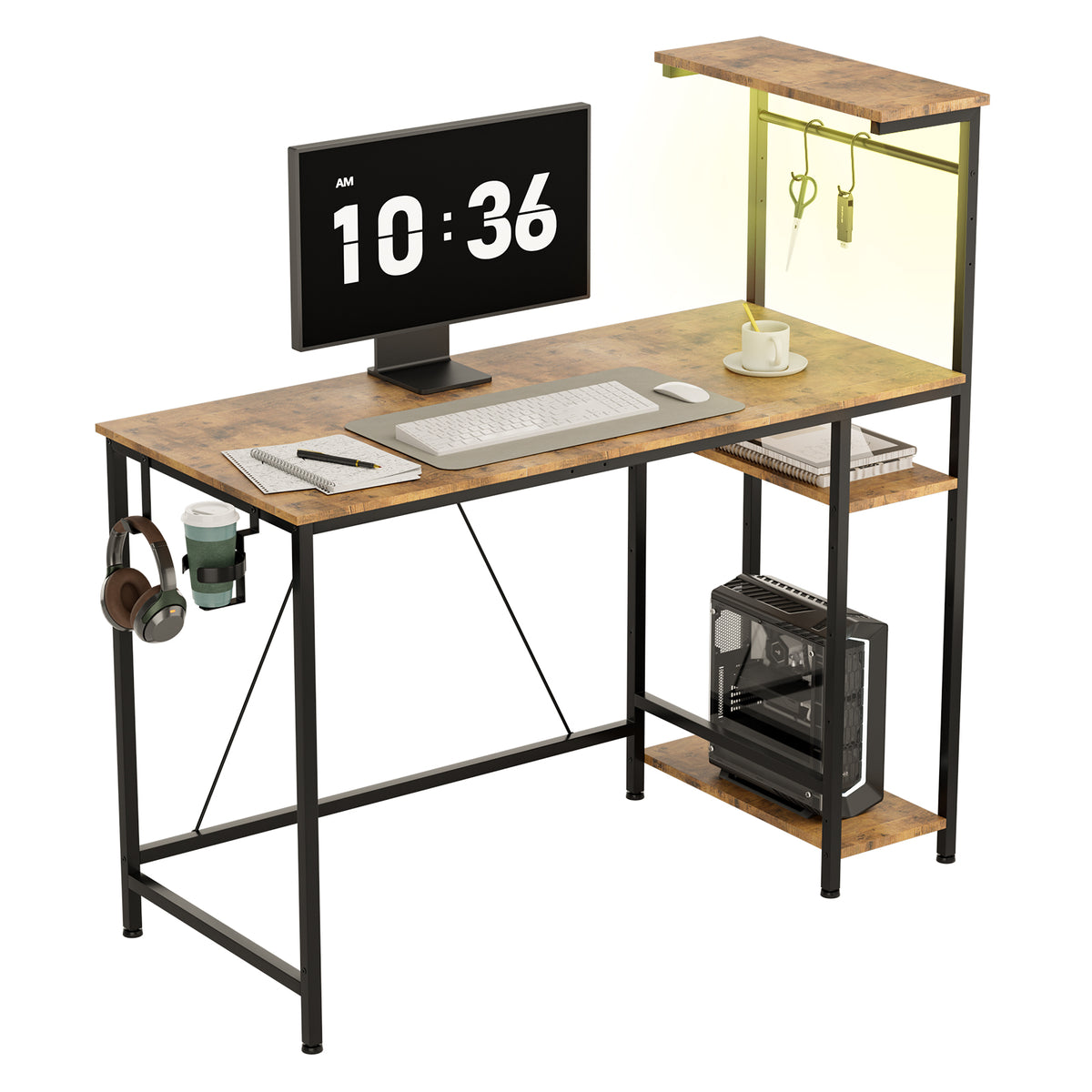 COMHOMA® Reversible Office Gaming Desk with RGB LED Lighting, Hooks and Cup Holder DL007/DL008/DL009