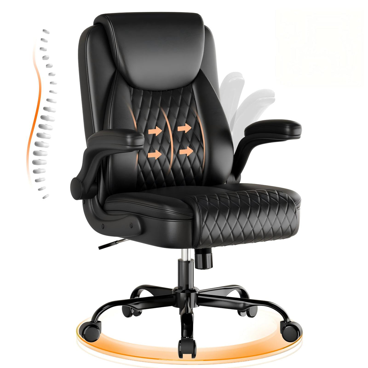 GTPLAYER PU Leather Office Chair, Memory Foam Cushion Desk Chair, Black Pro