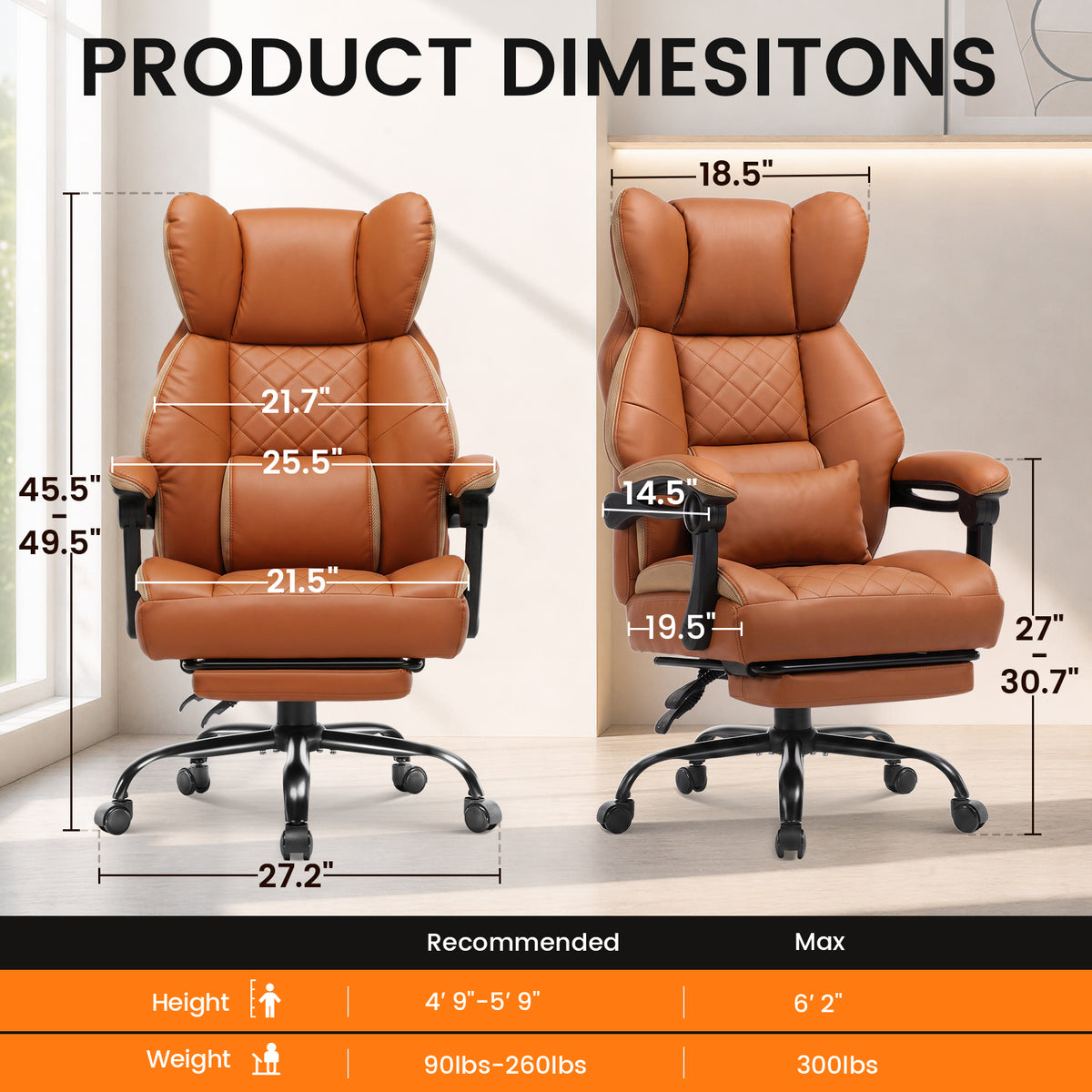COMHOMA® Big and Tall Ergonomic Office Chair with Linkage Armrest & Wide Seat