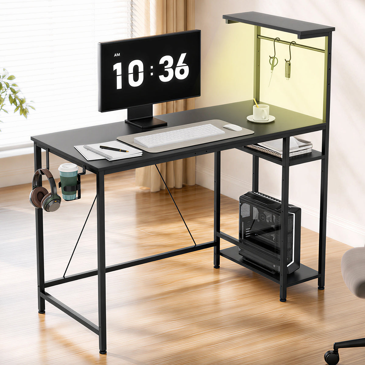 COMHOMA® Reversible Office Gaming Desk with RGB LED Lighting, Hooks and Cup Holder DL007/DL008/DL009