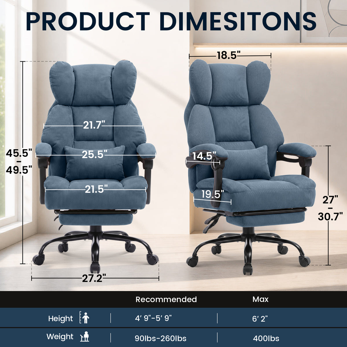 COMHOMA® Big and Tall Ergonomic Office Chair with Linkage Armrest & Wide Seat