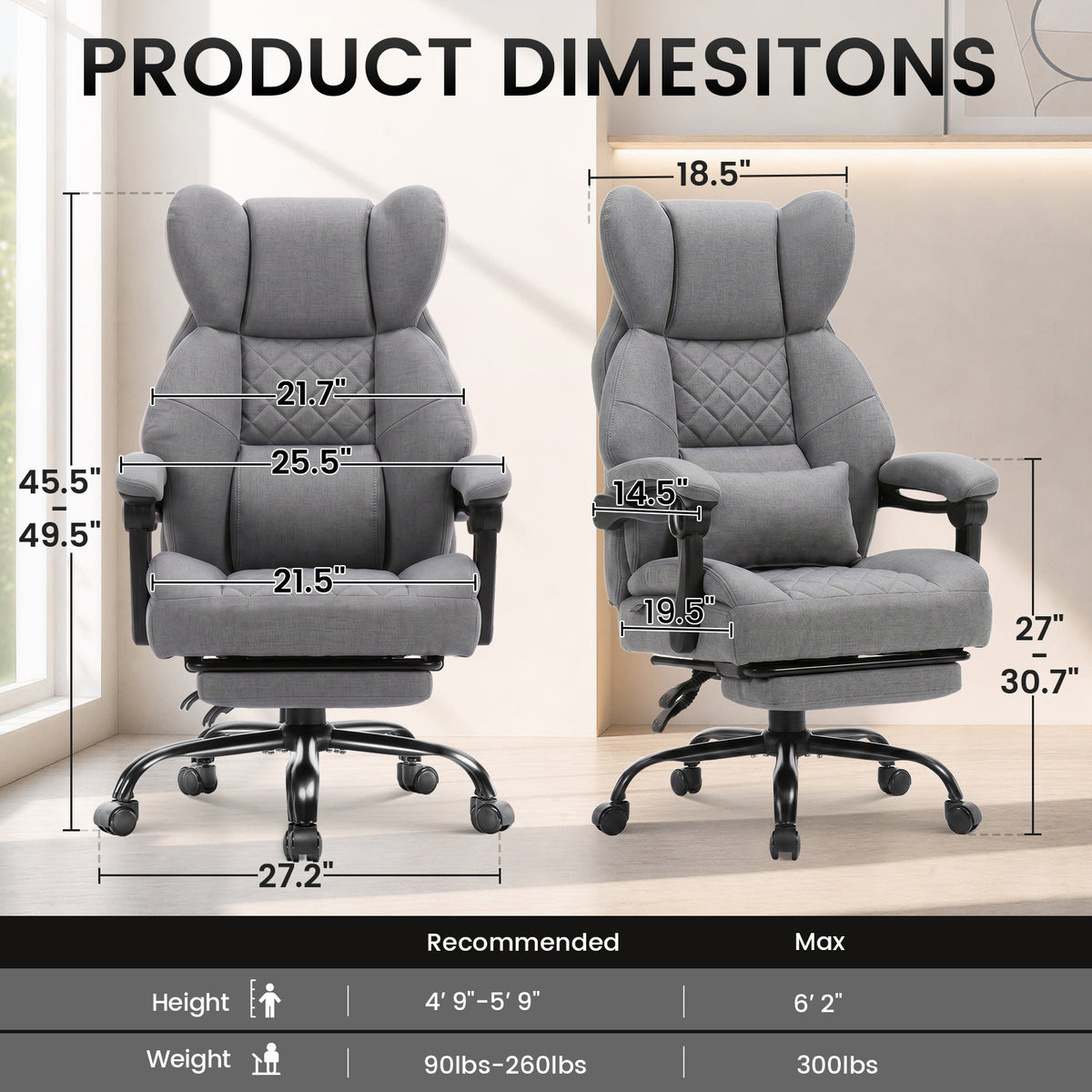 COMHOMA® Big and Tall Ergonomic Office Chair with Linkage Armrest & Wide Seat