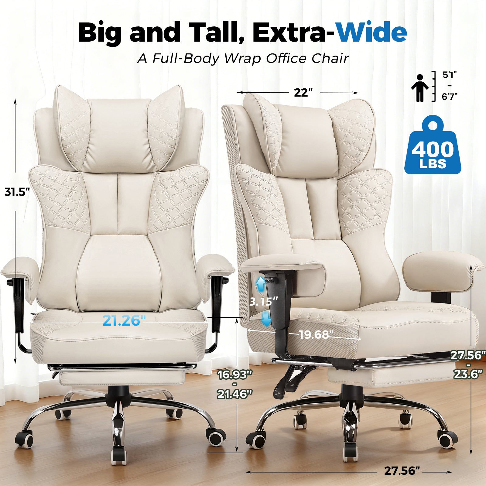 COMHOMA Big Headrest 400LBS Big and Tall Office Chair CH610