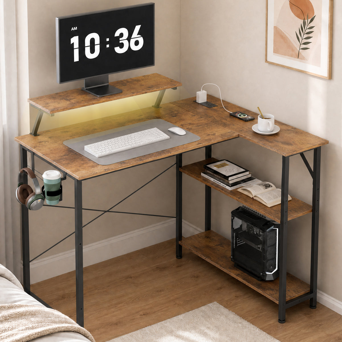 COMHOMA® Reversible Office Gaming Desk with RGB LED Lighting, Hooks and Cup Holder DL007/DL008/DL009