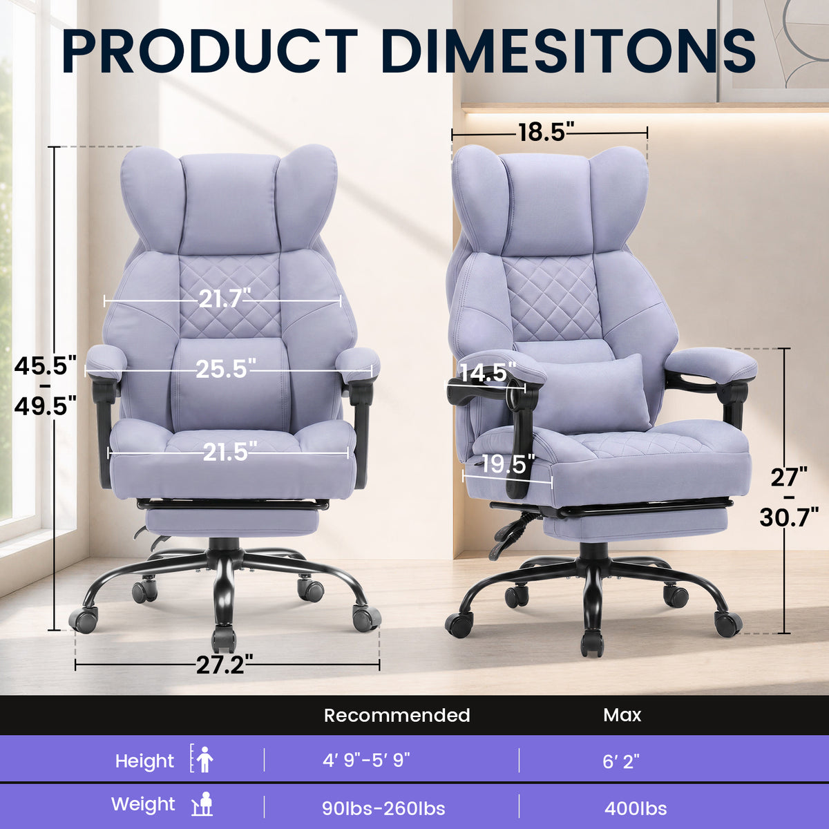 COMHOMA® Big and Tall Ergonomic Office Chair with Linkage Armrest & Wide Seat